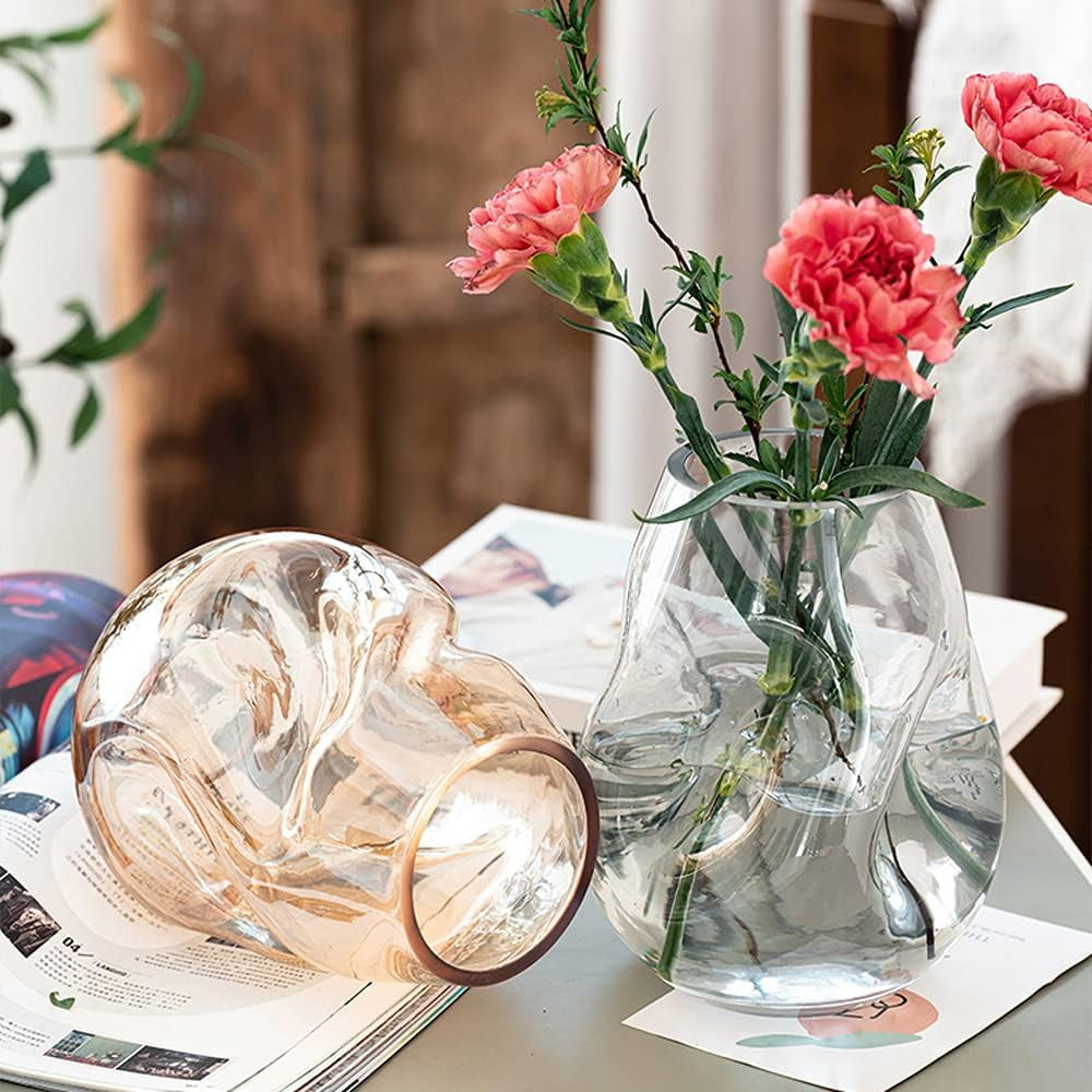 Flower Vases Decorative Boho Clear Glass Vases for Centerpieces Decorative Square Glass Vase for Flowers Home Decor Bedroom Living Room Party Office Wedding (Gray)