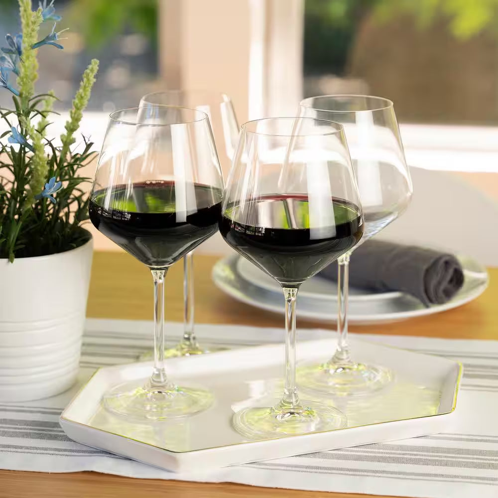 22.6 Oz. Burgundy Wine Glasses European-Made Lead-Free Crystal, Classic Stemmed, Dishwasher Safe, Gift Set (Set of 4)