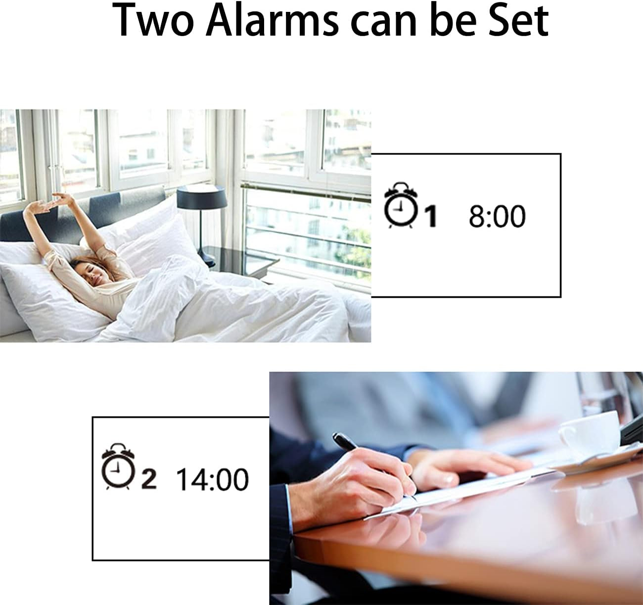 Digital Alarm Clock, Recording Alarm Clocks, Digital Clock, Clock for Bedroom, Desk Clock with USB Port, Kids Alarm Clock with 2 Alarm, Digital Clock Large Display (White)