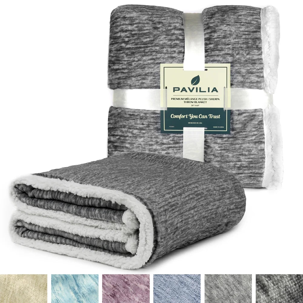 Melange Sherpa Fleece Throw Blanket | Super Soft, Reversible, Microfiber Fleece Blanket Throw | Luxurious Plush Fuzzy Dark Grey TV Blanket for Couch Sofa(50X60 Inches, Charcoal)