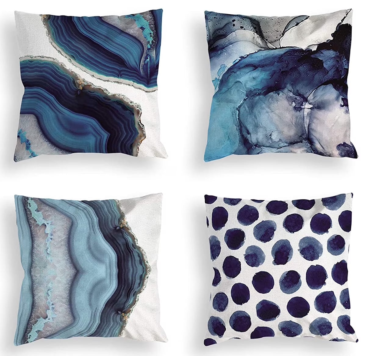 Throw Pillow Covers Decorative Navy Blue Sofa Pillow Cases for Couch Marble Dots Sea Texture Linen Cushion Bedroom Home 18" X 18" 4PCS