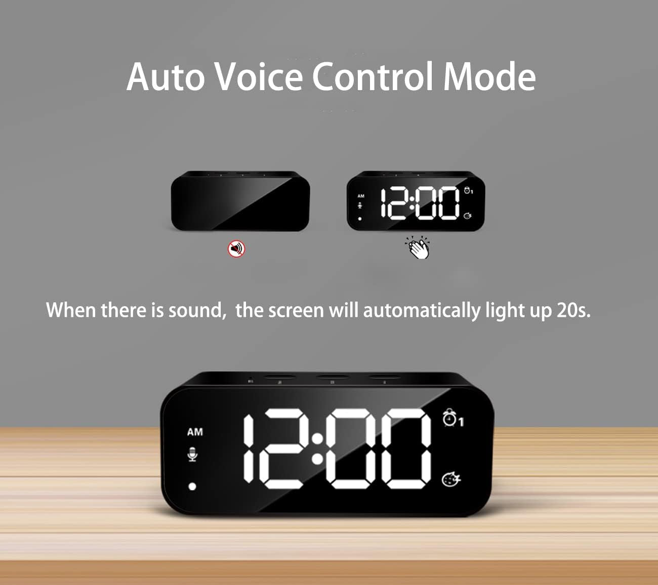 Digital Alarm Clock, Recording Alarm Clocks, Digital Clock, Clock for Bedroom, Desk Clock with USB Port, Kids Alarm Clock with 2 Alarm, Digital Clock Large Display (White)