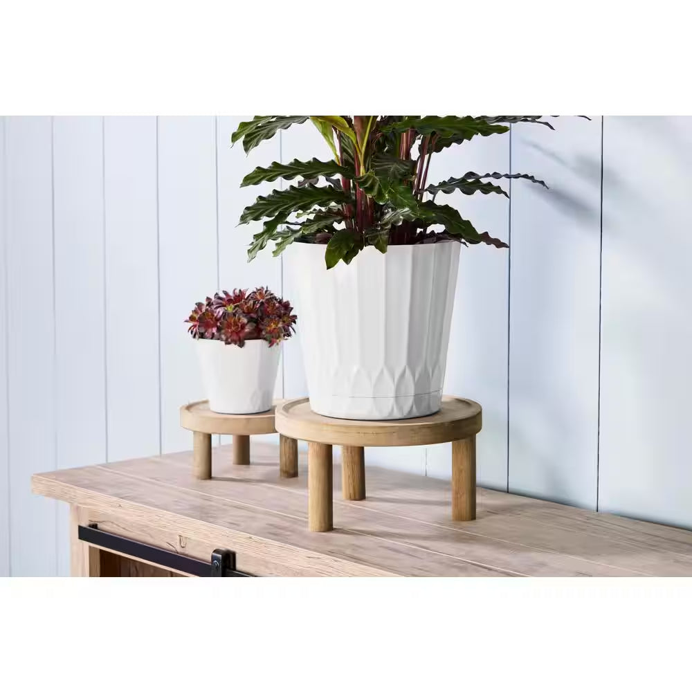 10 In. Footed Medium Brown Wood Plant Stand (10 In. L X 10 In. W X 5 In. H)