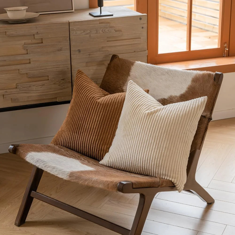 18X18 Inch Boho Decorative Neutral Brown Corduroy Accent Home Pillows, 4 Count(Pillowcase Only)