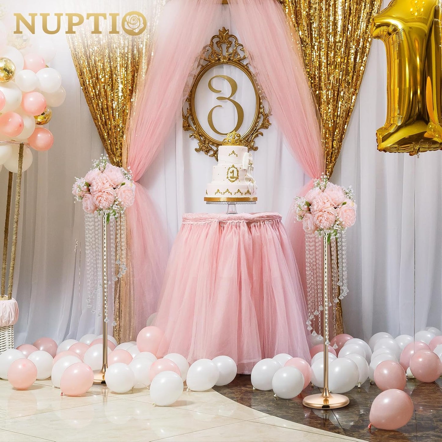 2 Pcs 35.4Inch Tall Wedding Centerpieces Gold Vases Crystal Flower Vase Metal Flowers Stand for Party Tables Decorations - Elegant Bulk Weddings Decoration Table Chandelier Centerpiece Stands