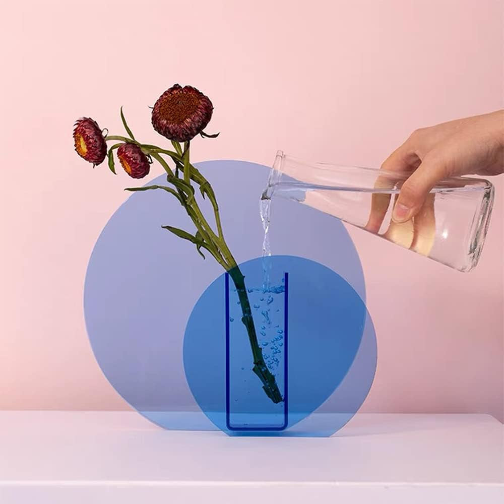 Acrylic Flower Vase Ins Style Floral Arrangement Vases Floral Vases and Containers for Wedding Centerpieces, Home Decorations, Office Ornaments (Blue)