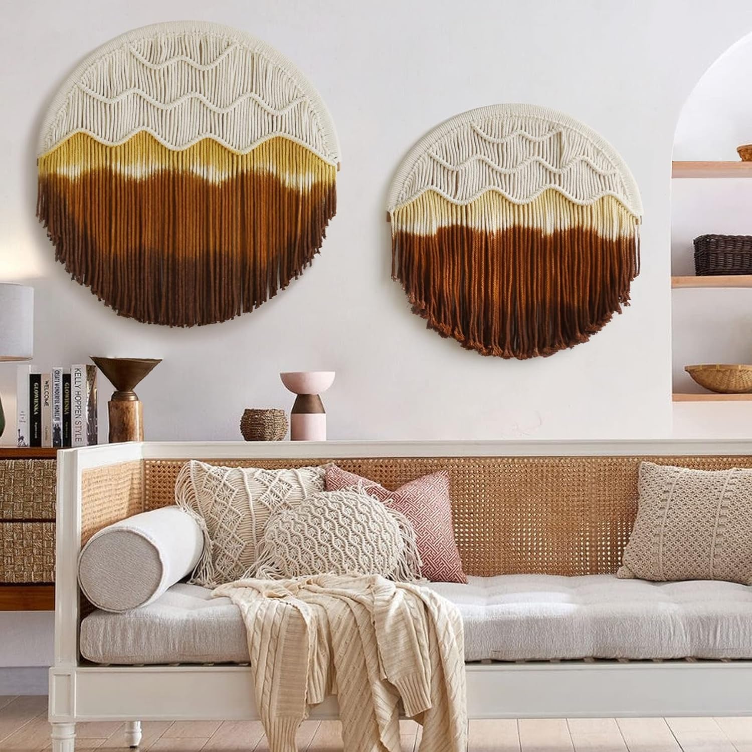 Macrame Wall Hanging round Hoop Circle Handmade Home Wall Décor 20" (Yellow)