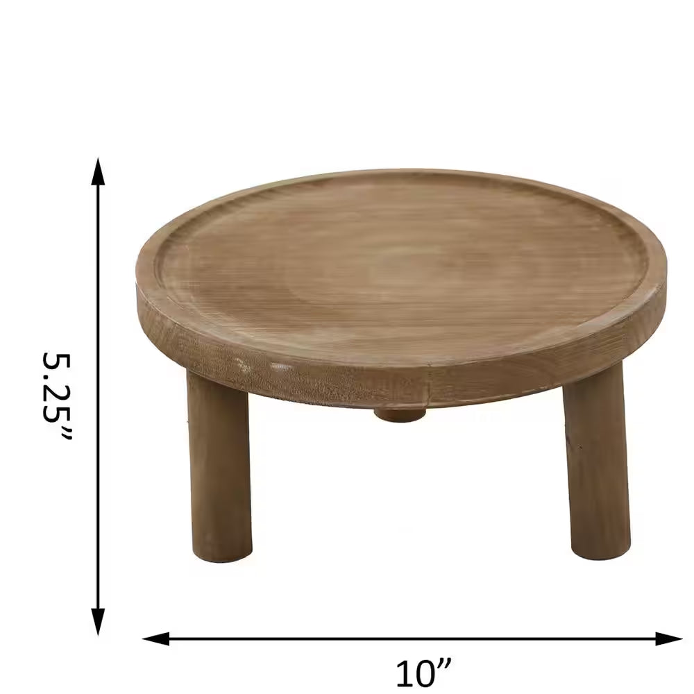 10 In. Footed Medium Brown Wood Plant Stand (10 In. L X 10 In. W X 5 In. H)