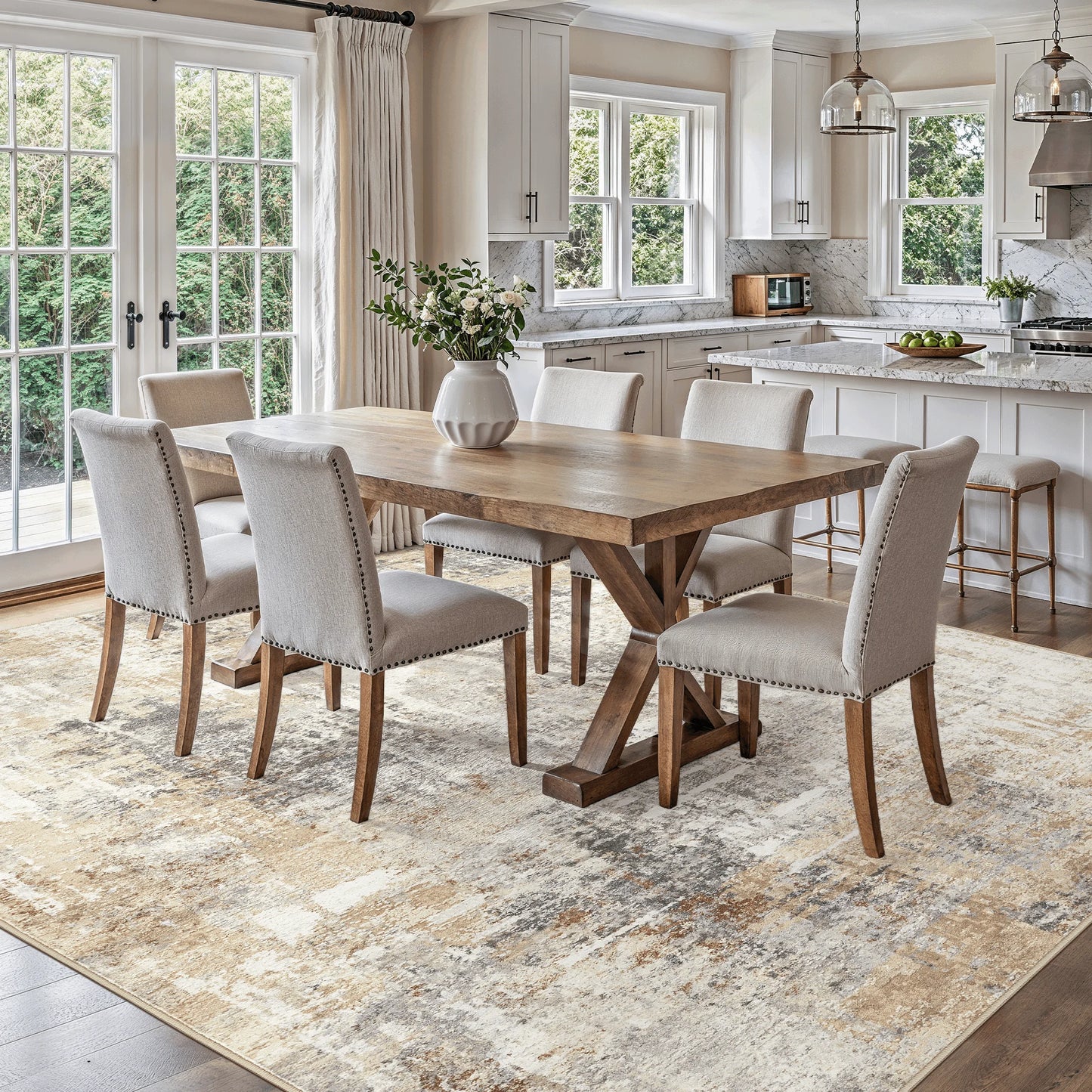 8'X10' Washable Area Rugs for Living Room, Modern Abstract Printed Carpet, Non Slip Indoor Rug for Bedroom Home Decor Carpets, Grey Gold