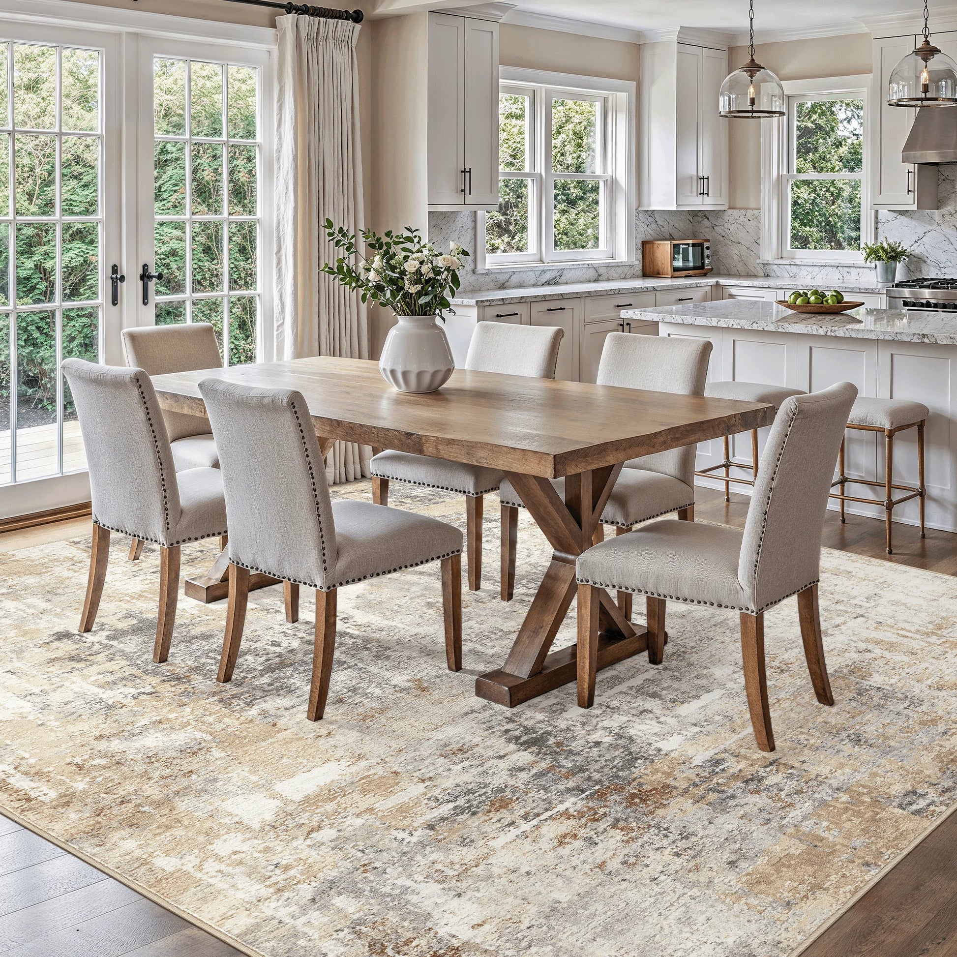 8'X10' Washable Area Rugs for Living Room, Modern Abstract Printed Carpet, Non Slip Indoor Rug for Bedroom Home Decor Carpets, Grey Gold