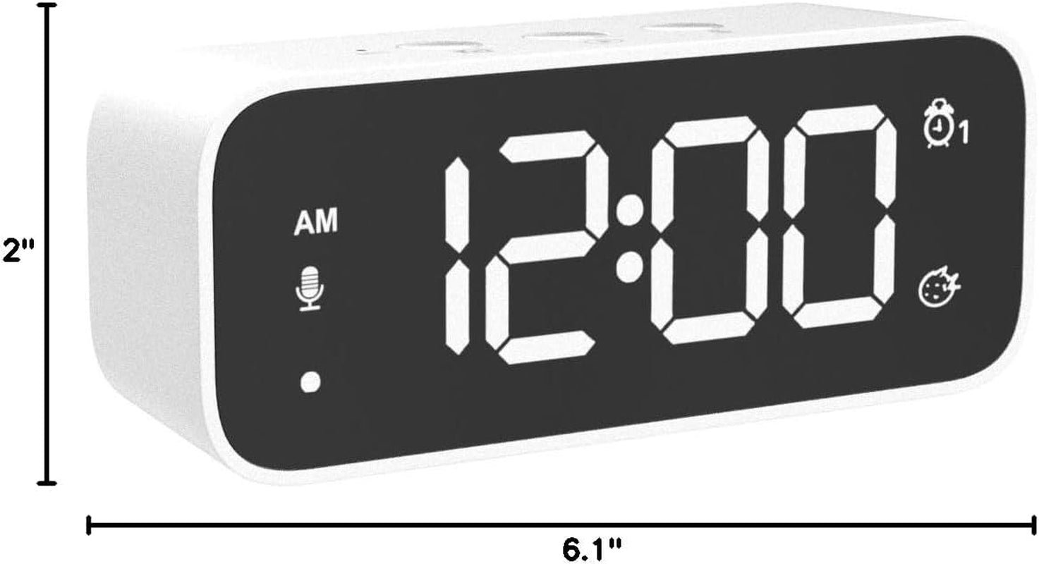 Digital Alarm Clock, Recording Alarm Clocks, Digital Clock, Clock for Bedroom, Desk Clock with USB Port, Kids Alarm Clock with 2 Alarm, Digital Clock Large Display (White)