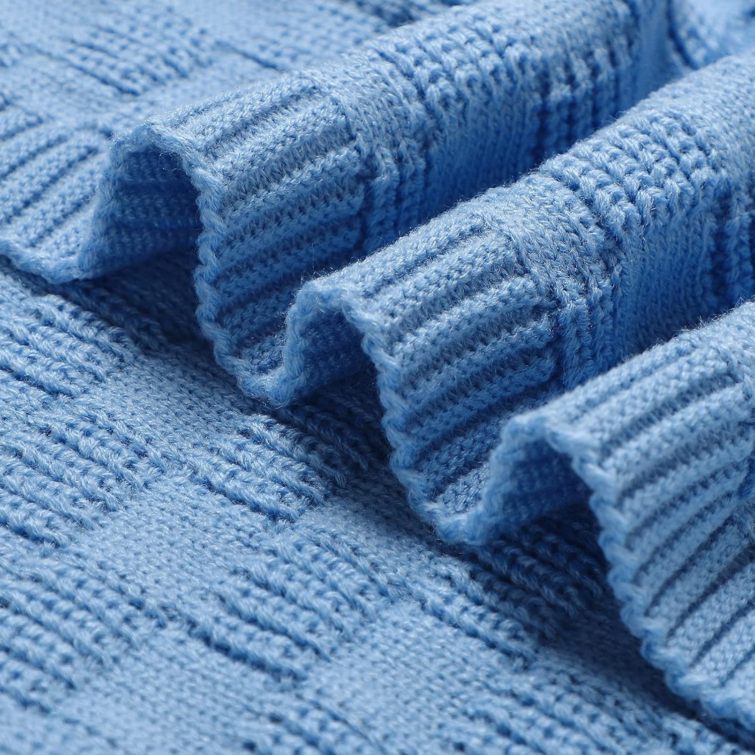 Baby Crochet Blanket Blue Knit Baby Blanket Waffle Weave Cellular Newborn Swaddle Receiving Cable Knit Blanket for Boys and Girls Gender Neutral Blankets 40X30 Inches