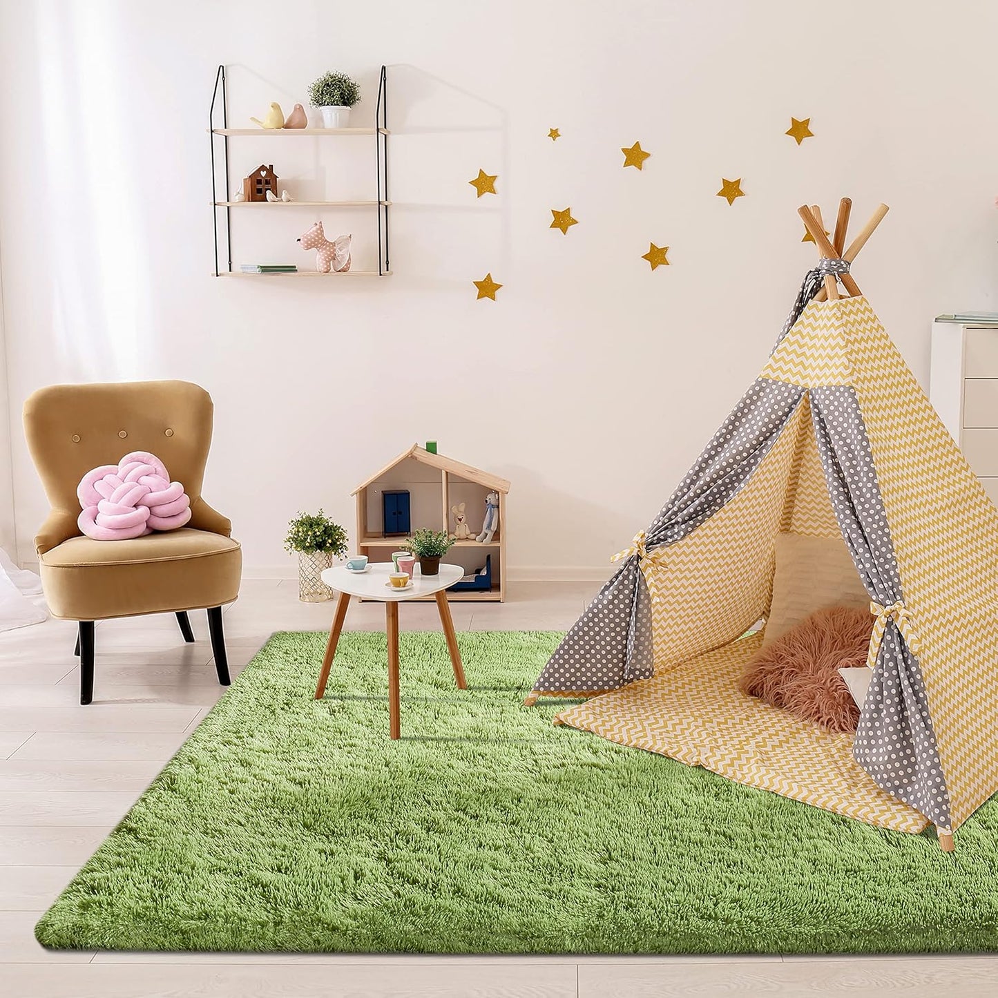 7X10 Area Rugs for Living Room, Green Rug for Bedroom, Large Area Rug, Fluffy Shag Fuzzy Soft Rug for Kids Boys Girls Room, Big Rug, Indoor Plush Shaggy Furry Rug, Floor Rugs, Carpet