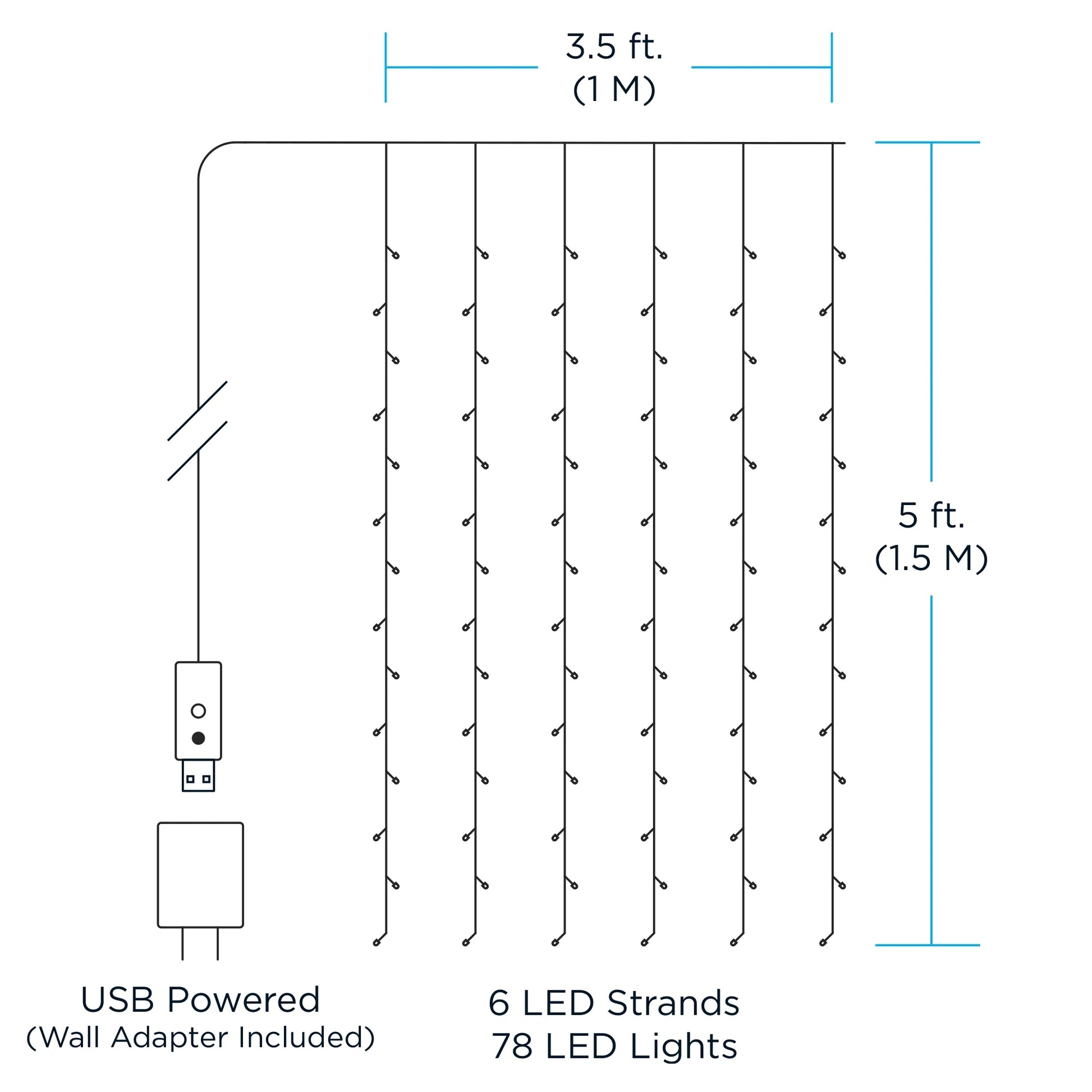 Curtain Lights, Warm White Leds, Sound Activated, Remote Control, Power Adapter