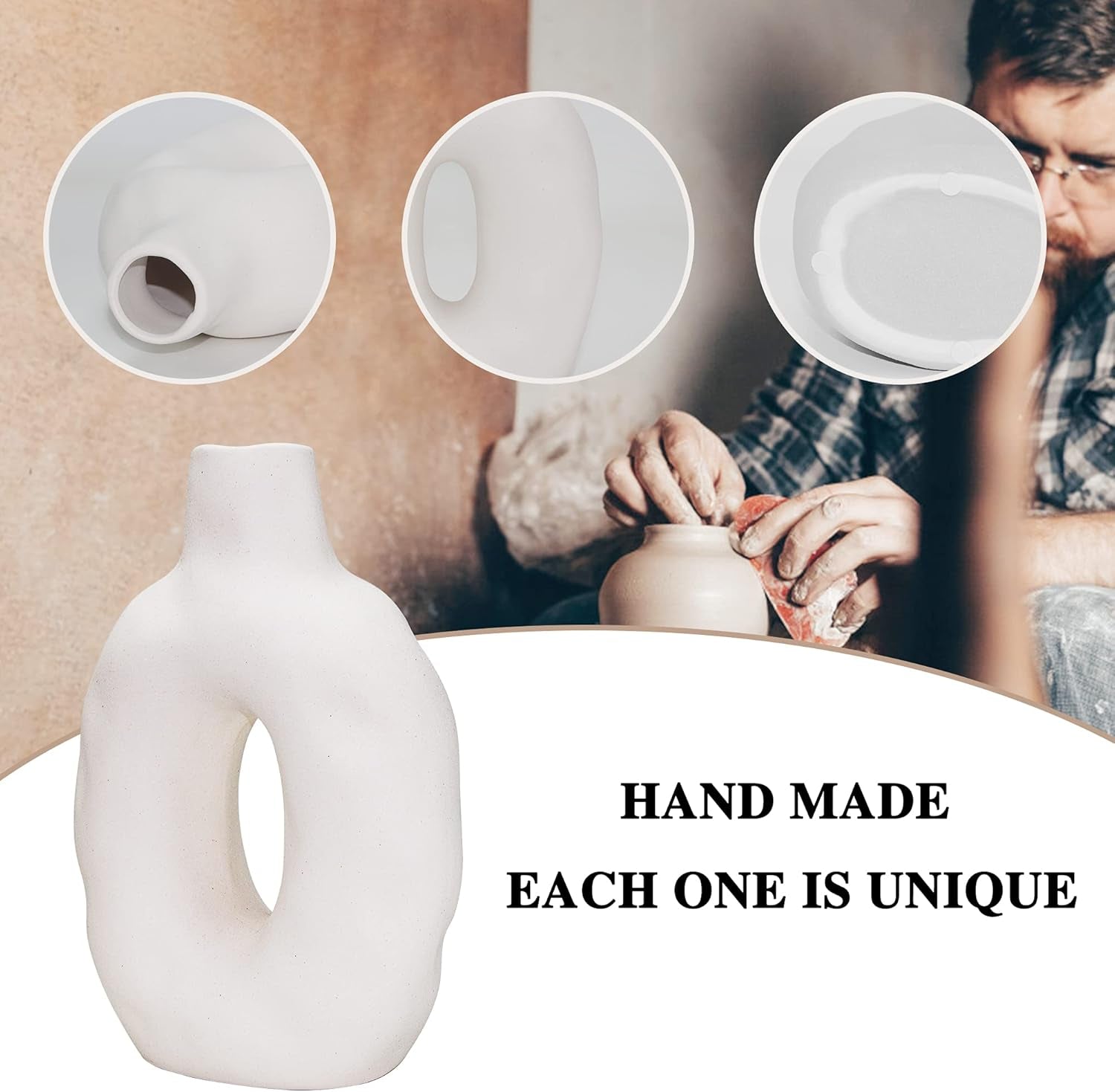 Ceramic Vase for Home Decor, Modern White Vase for Mantel, Living Room, Office, Table and Wedding Decorative