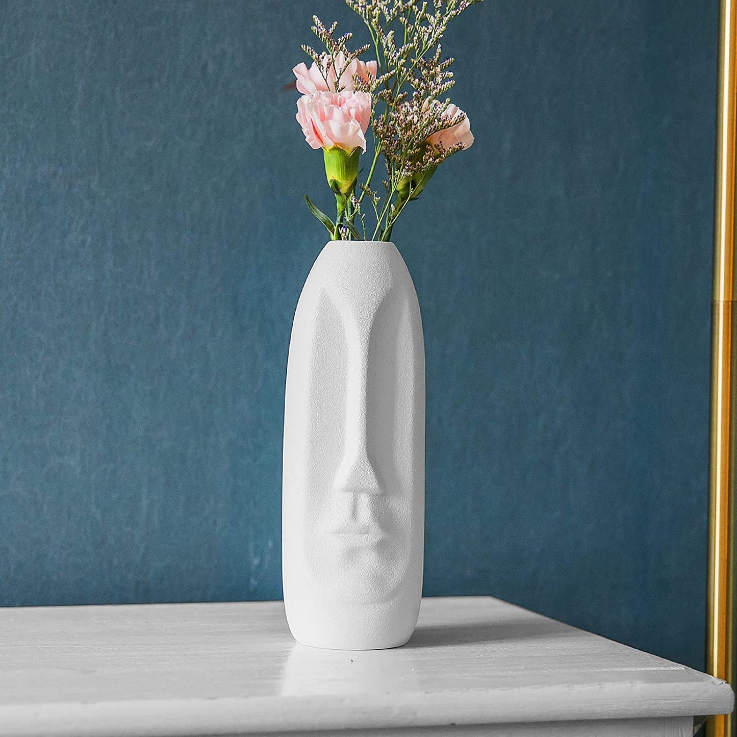 Samawi White Ceramic Vase for Flowers & Decor|8" Geometric/Modern Vase|Decorative Vase|Flower Vase for Living Room/Bedroom/Dining Table