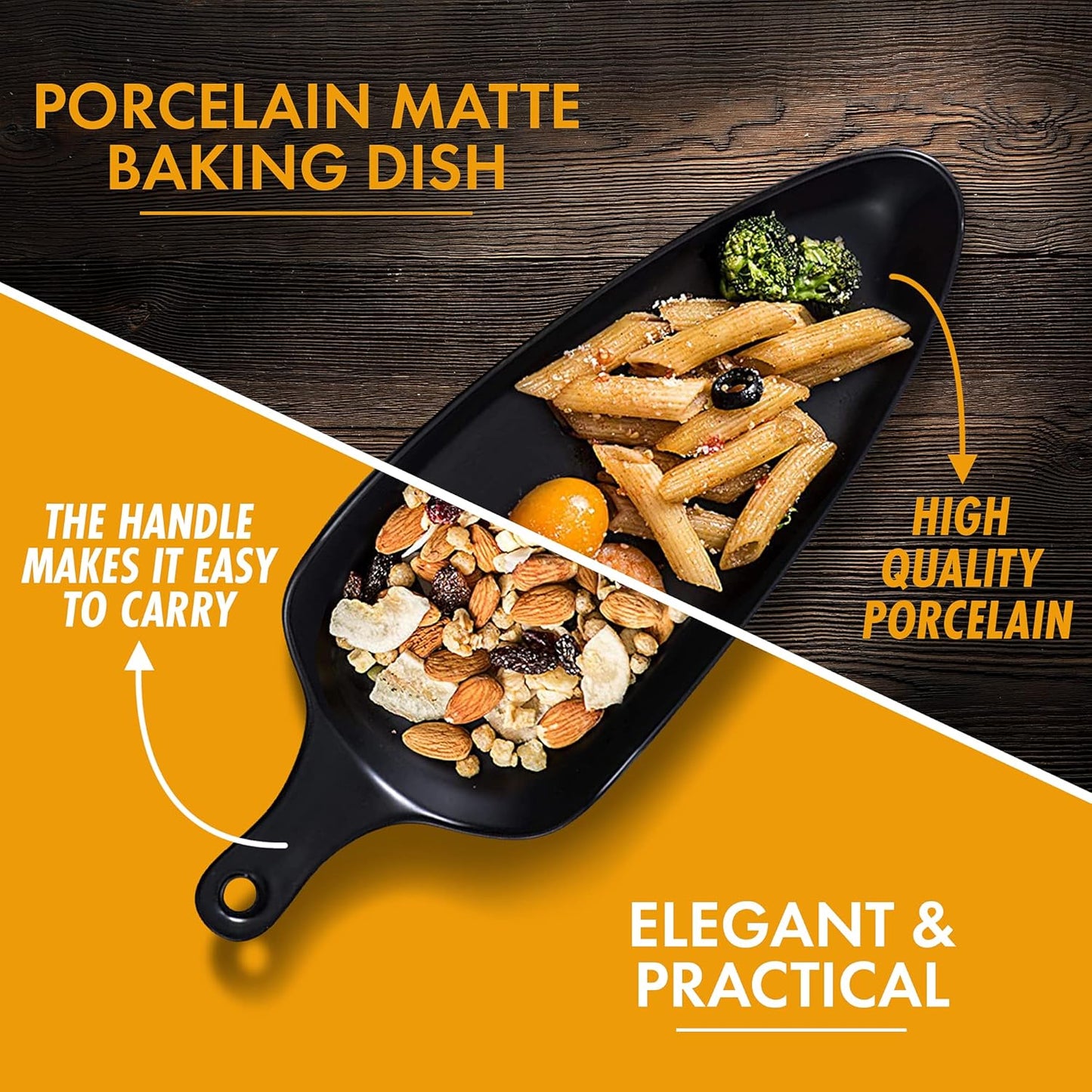 Set of 4 Porcelain Matte Glaze Baking Dish 9 Inch Dinner Plates, Oven Safe Roasting Lasagna Pan with Handle Triangle Dish, Black, Scratch Resistant, Microwave, Dishwasher, Oven Safe