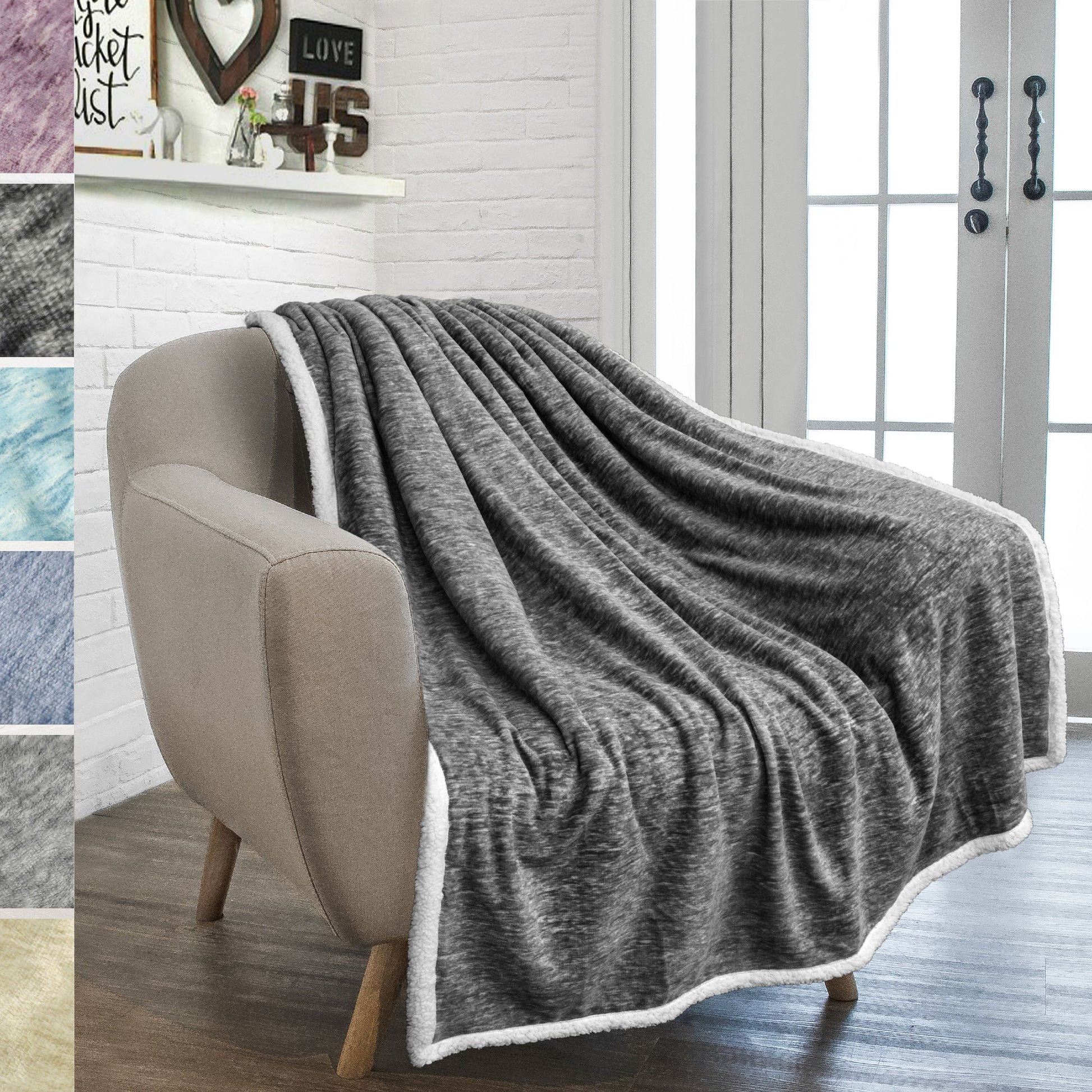 Melange Sherpa Fleece Throw Blanket | Super Soft, Reversible, Microfiber Fleece Blanket Throw | Luxurious Plush Fuzzy Dark Grey TV Blanket for Couch Sofa(50X60 Inches, Charcoal)