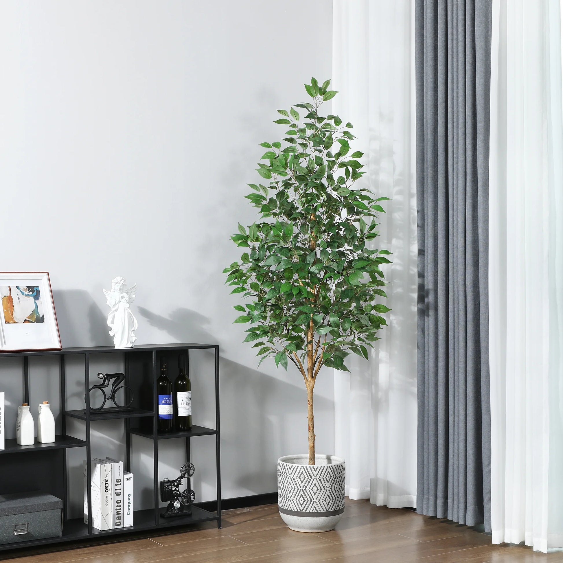 6 Ft Realistic Artificial Ficus Tree in Pot, Natural Trunk, Lush Leaves, Lifelike Faux Tree