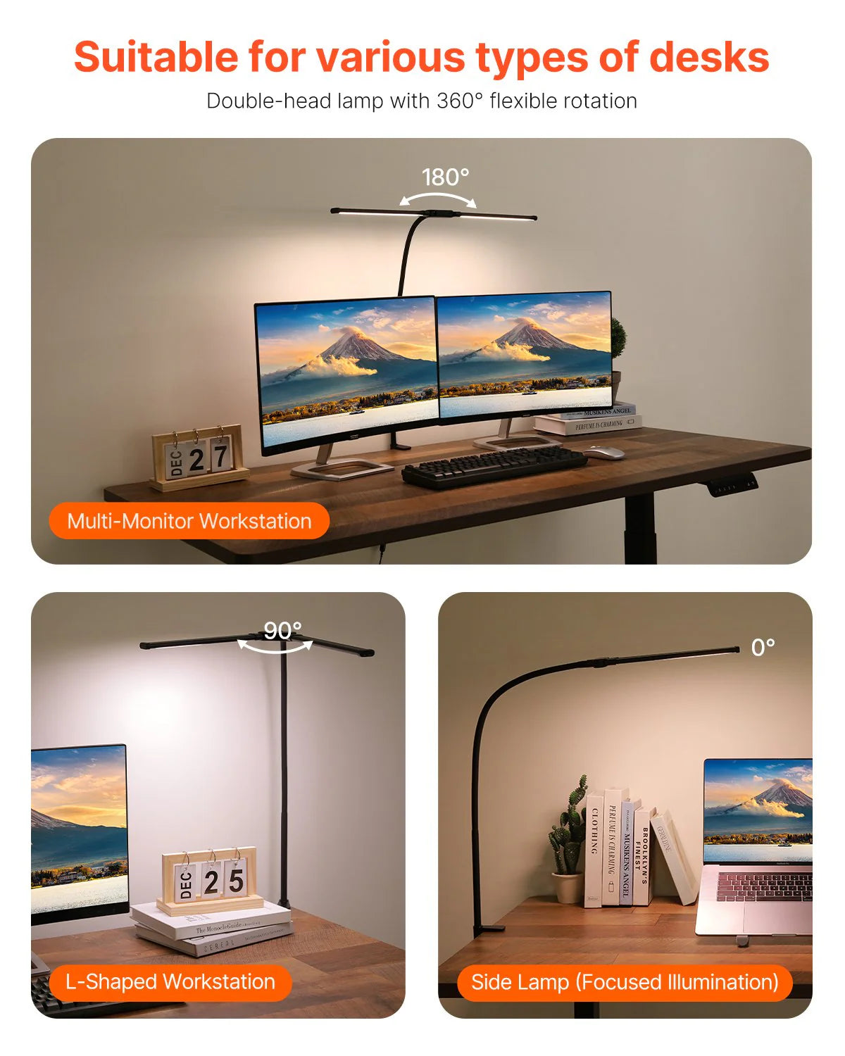 LED Desk Lamp with Clamp Double Head Desk Lamp with 360¡Ã Adjustable Gooseneck
