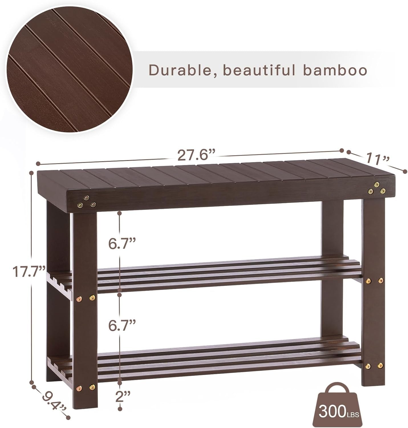 Bamboo Shoe Rack for Entryway, 3-Tier Shoe Rack Bench for Front Indoor Entrance, Small Shoe Organizer with Storage, Dark Brown