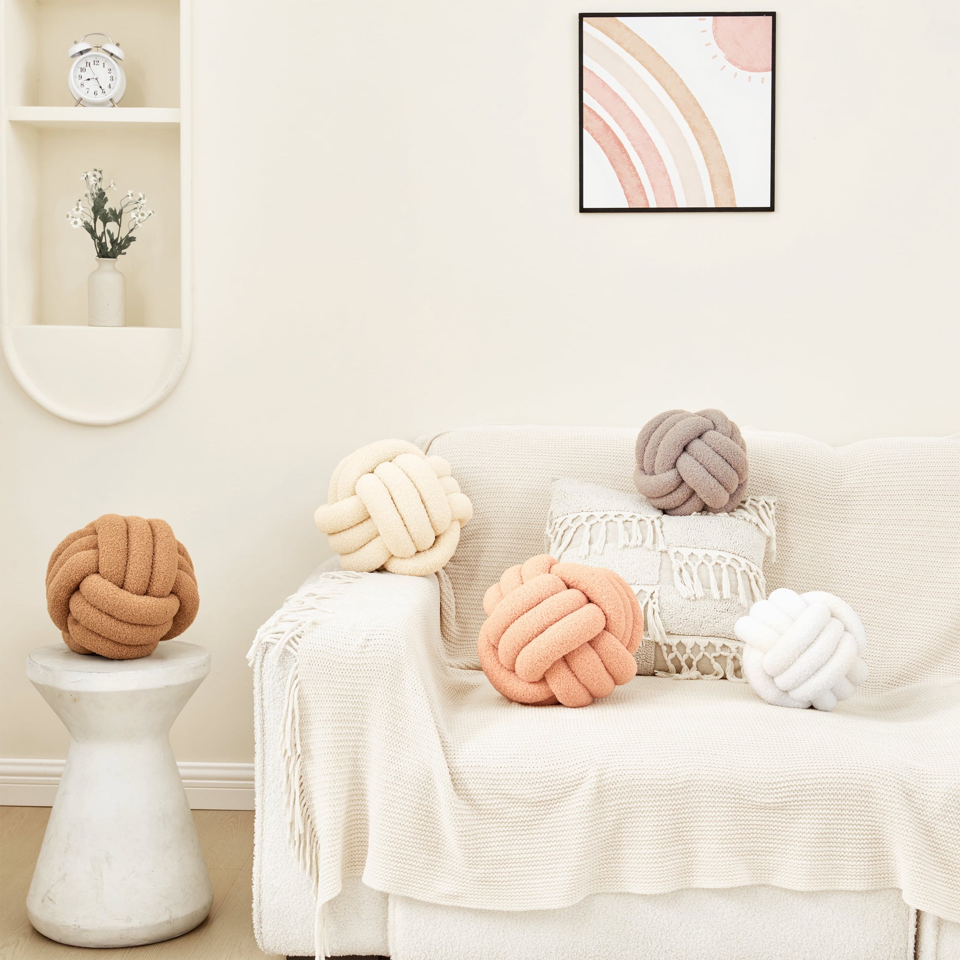 Knot Pillow Ball round Throw Pillows Home Decor Cushion Decorative Throw Pillows Lambswool Beige 8 Inch