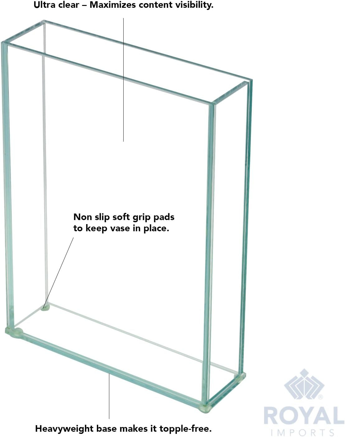 Flower Glass Vase Decorative Centerpiece for Home or Wedding by  - Flat Rectangle Plate Glass, 7" W X 10" H, Clear