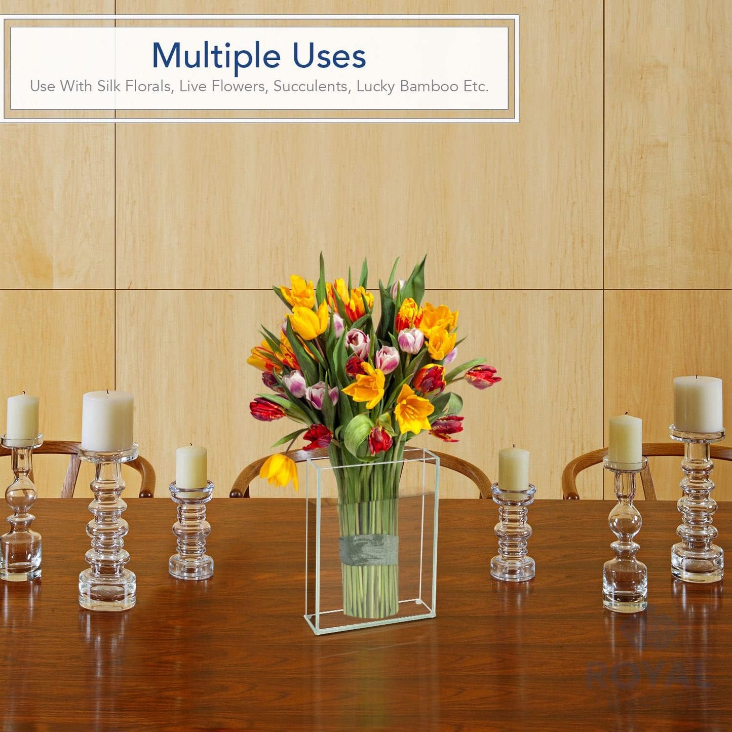 Flower Glass Vase Decorative Centerpiece for Home or Wedding by  - Flat Rectangle Plate Glass, 7" W X 10" H, Clear