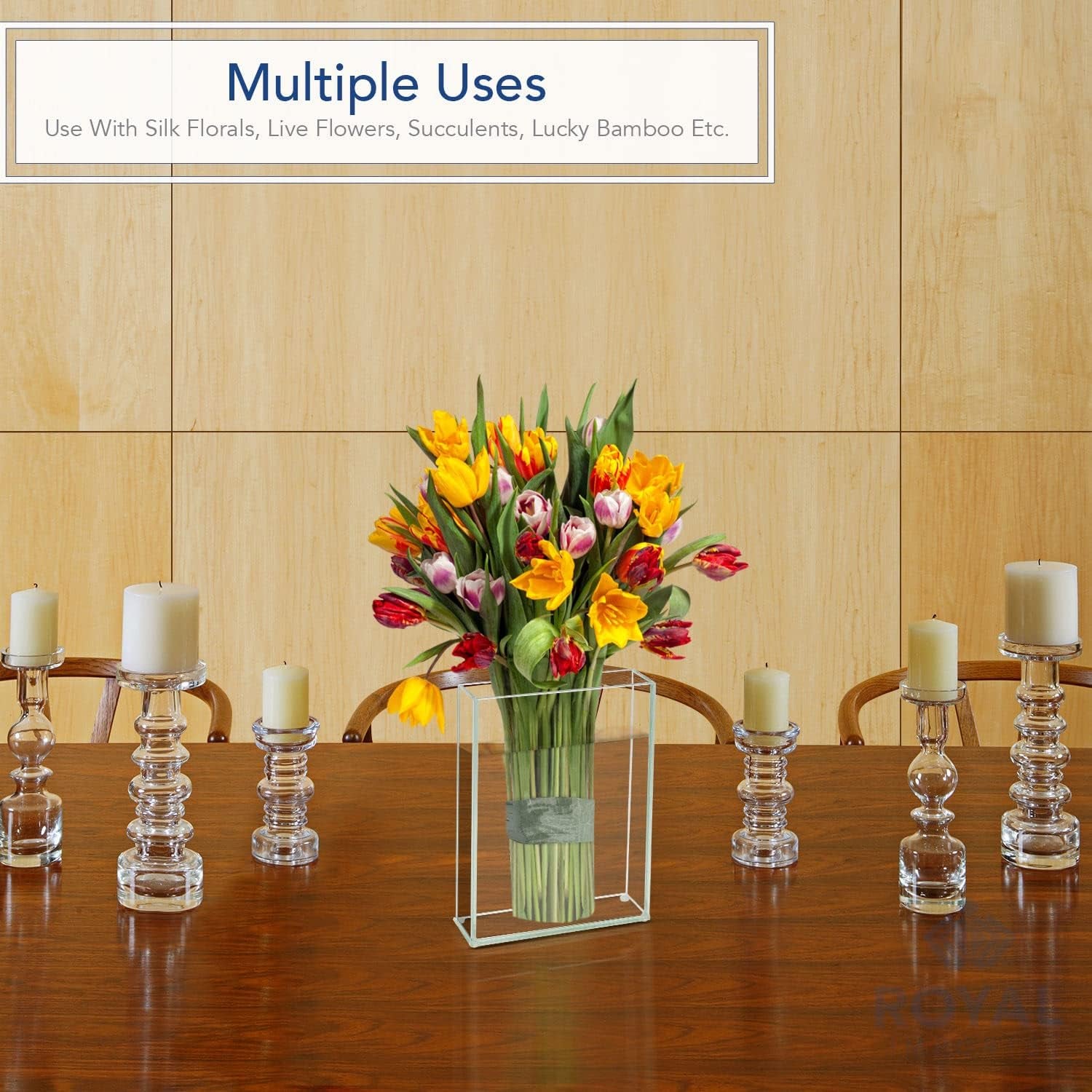 Flower Glass Vase Decorative Centerpiece for Home or Wedding by  - Flat Rectangle Plate Glass, 7" W X 10" H, Clear