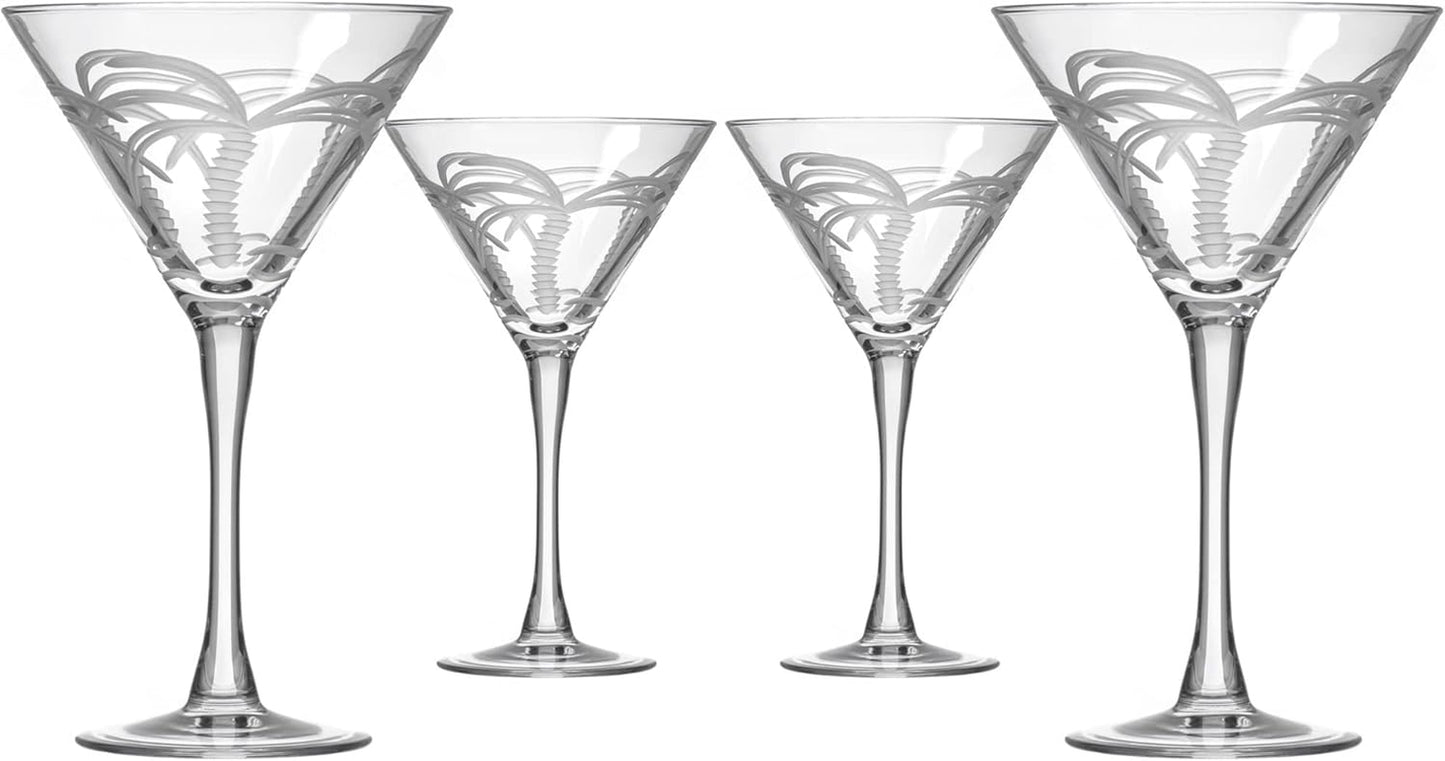 Palm Tree Martini Glass | Stemmed 10 Ounce Martini Glasses | Lead-Free Glass | Diamond-Wheel Engraved Cocktail Glasses | Made in the USA (Set of 4)