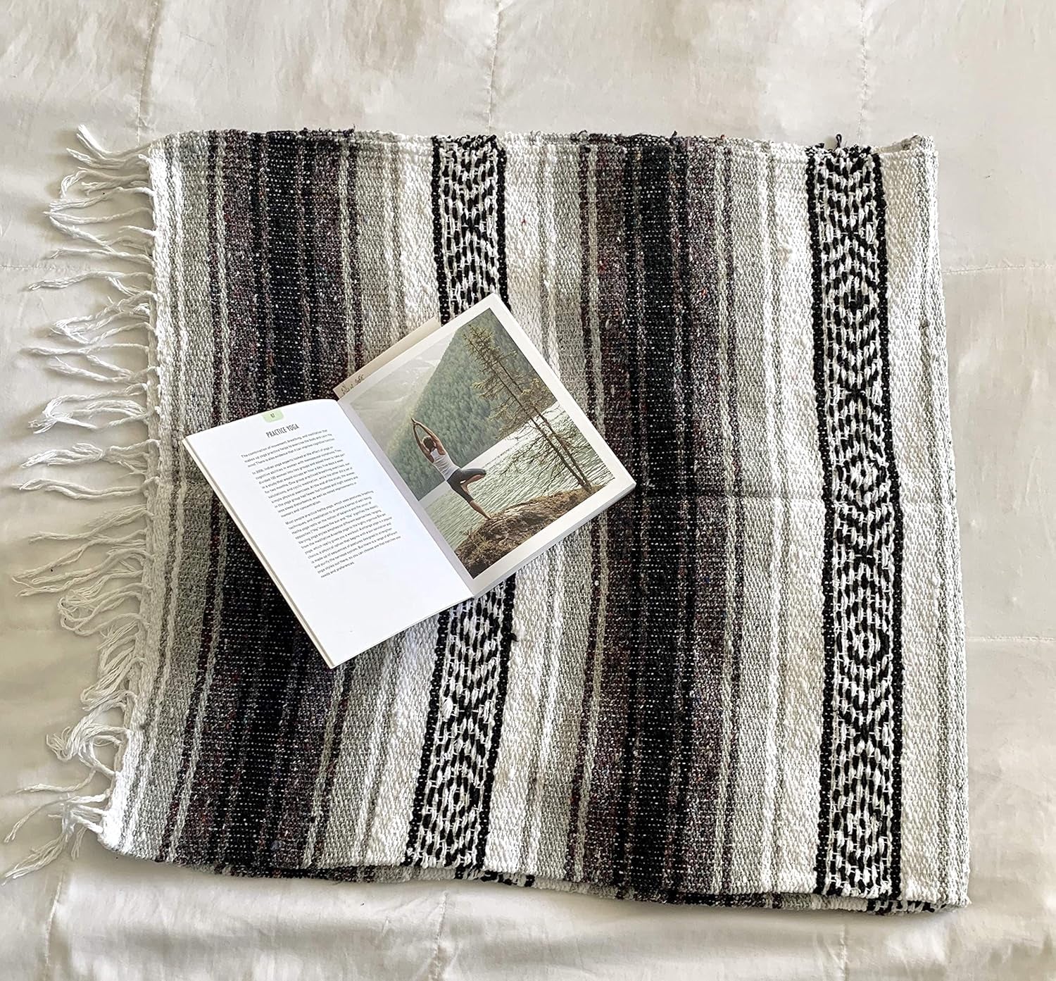 Authentic Mexican Blanket - Premium Yoga Blanket Beach Blanket - Perfect Picnic Blanket, Travel Blanket, Outdoor Blanket - Well Made Yoga Bolster (Gray)