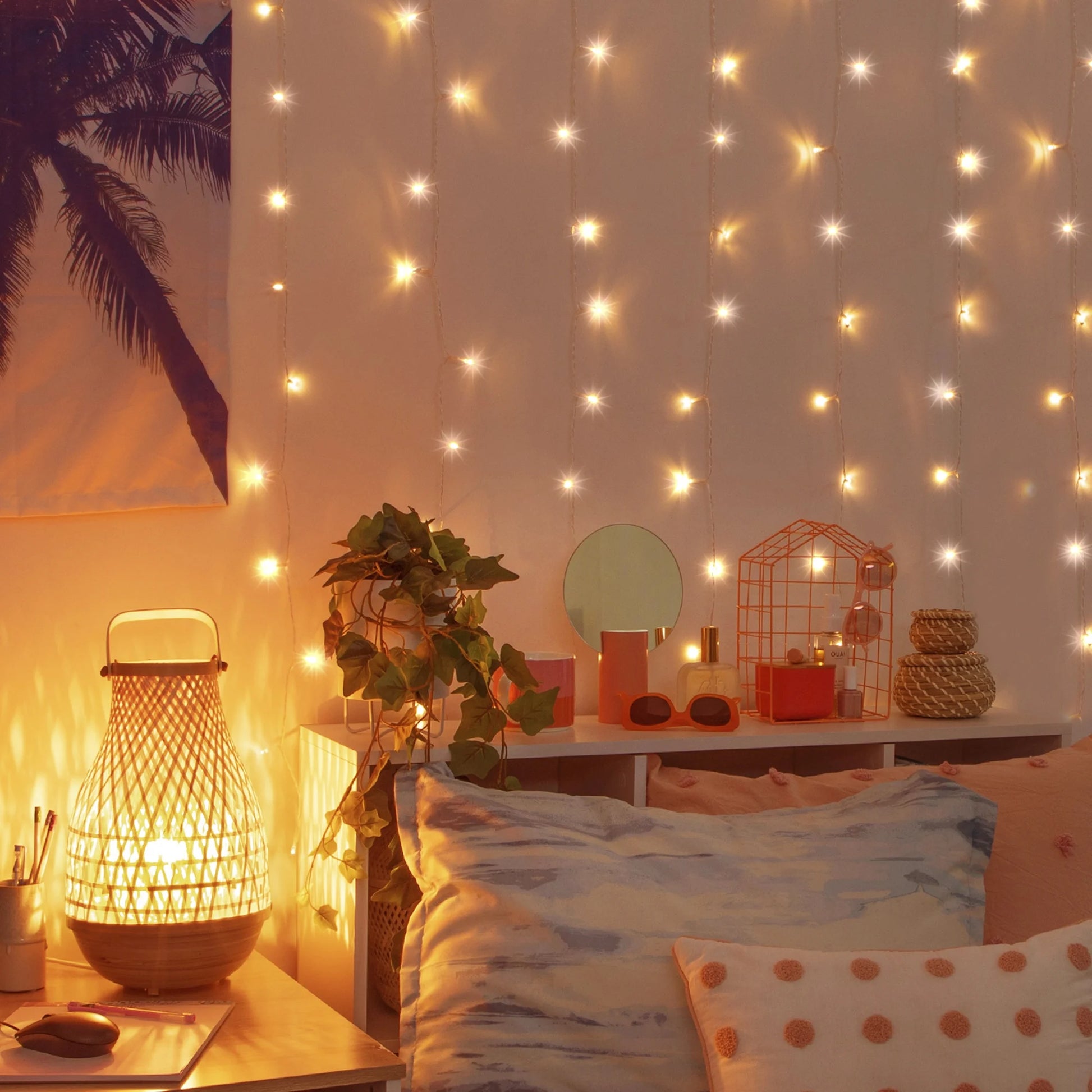 Curtain Lights, Warm White Leds, Sound Activated, Remote Control, Power Adapter