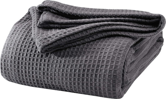 Thermal Cotton Blanket,Twin Blanket,Waffle Weave Blanket,Farmhouse Blanket,Soft Breathable Blanket,Light Picnic Travel Blanket,Oversized Blanket All Season 66X90 Inch Charcoal