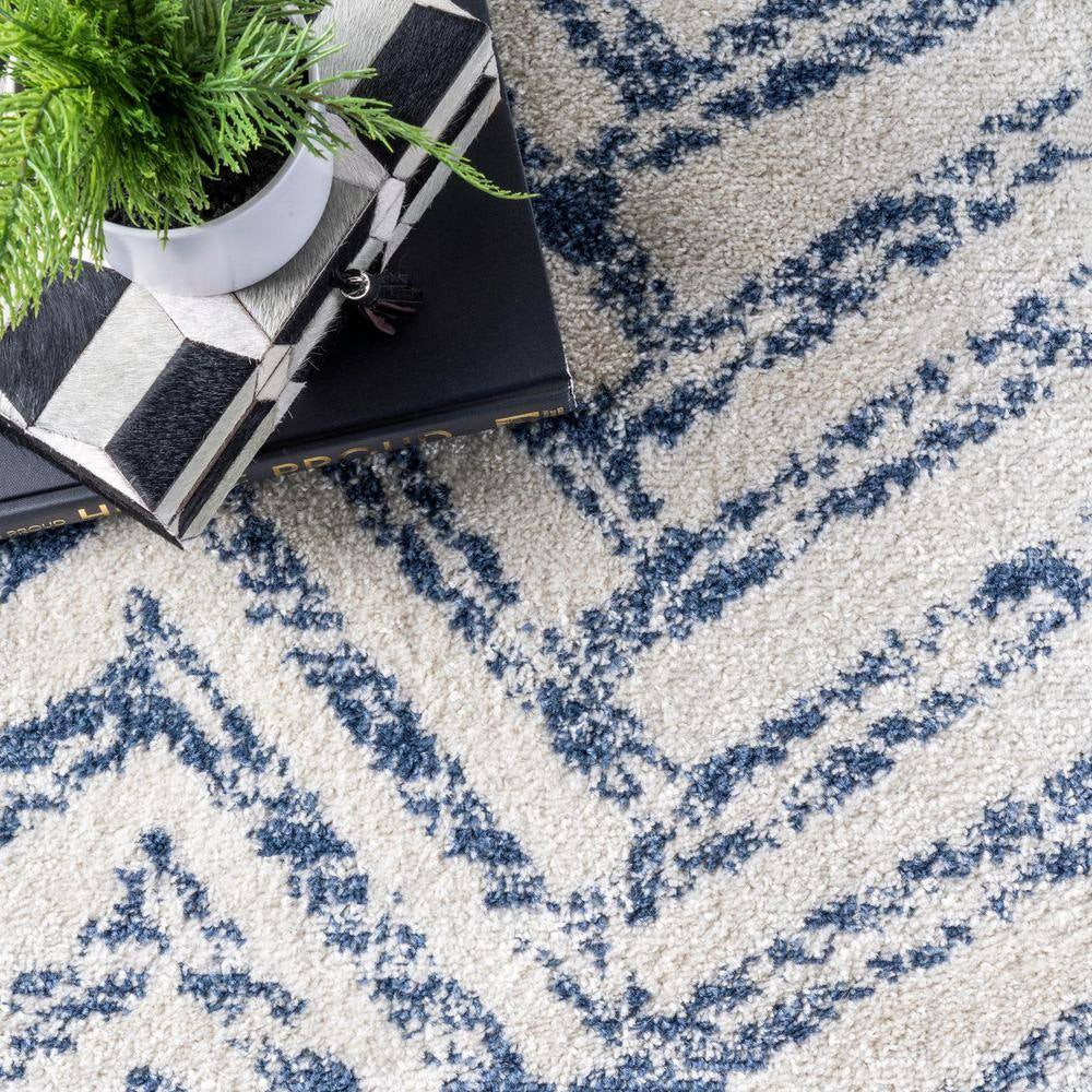 Rosanne Geometric Herringbone Blue 9 Ft. X 12 Ft. Area Rug