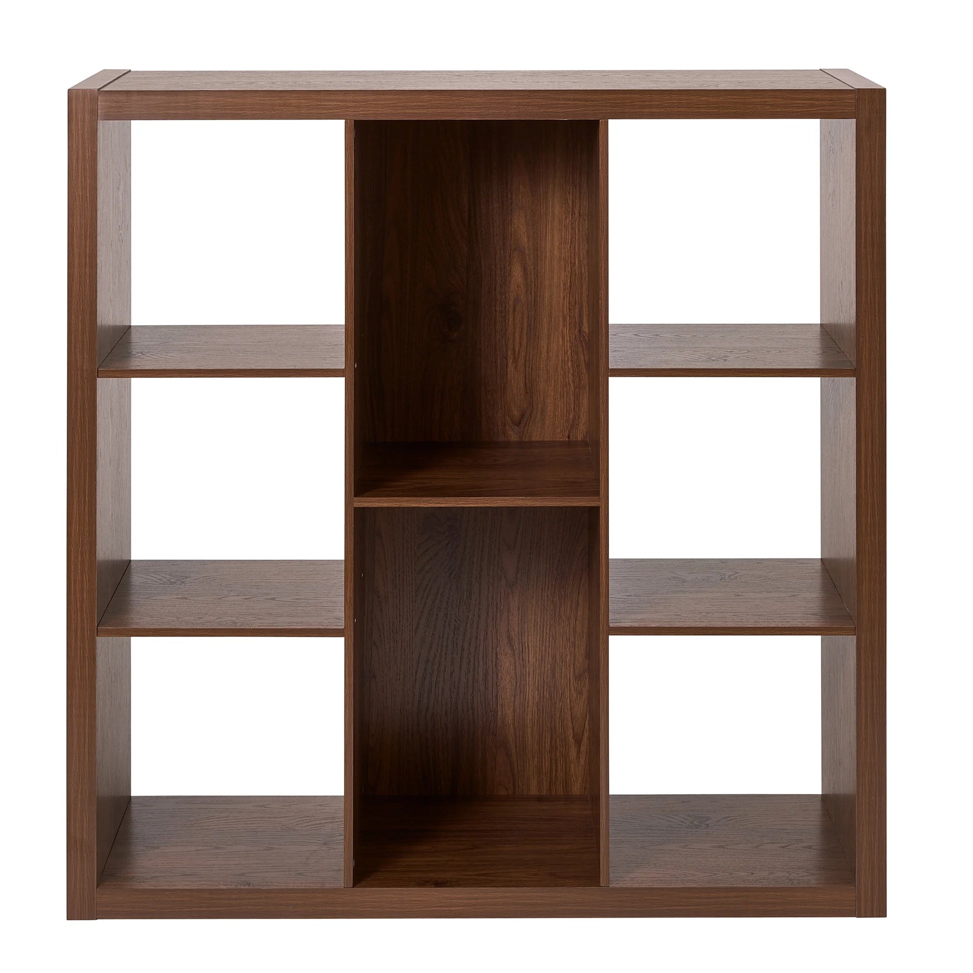 6 Cube Organizer with Storage Cubbies, Walnut Finish