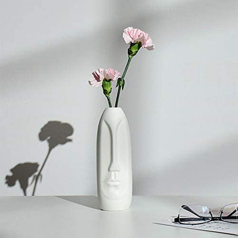 Samawi White Ceramic Vase for Flowers & Decor|8" Geometric/Modern Vase|Decorative Vase|Flower Vase for Living Room/Bedroom/Dining Table