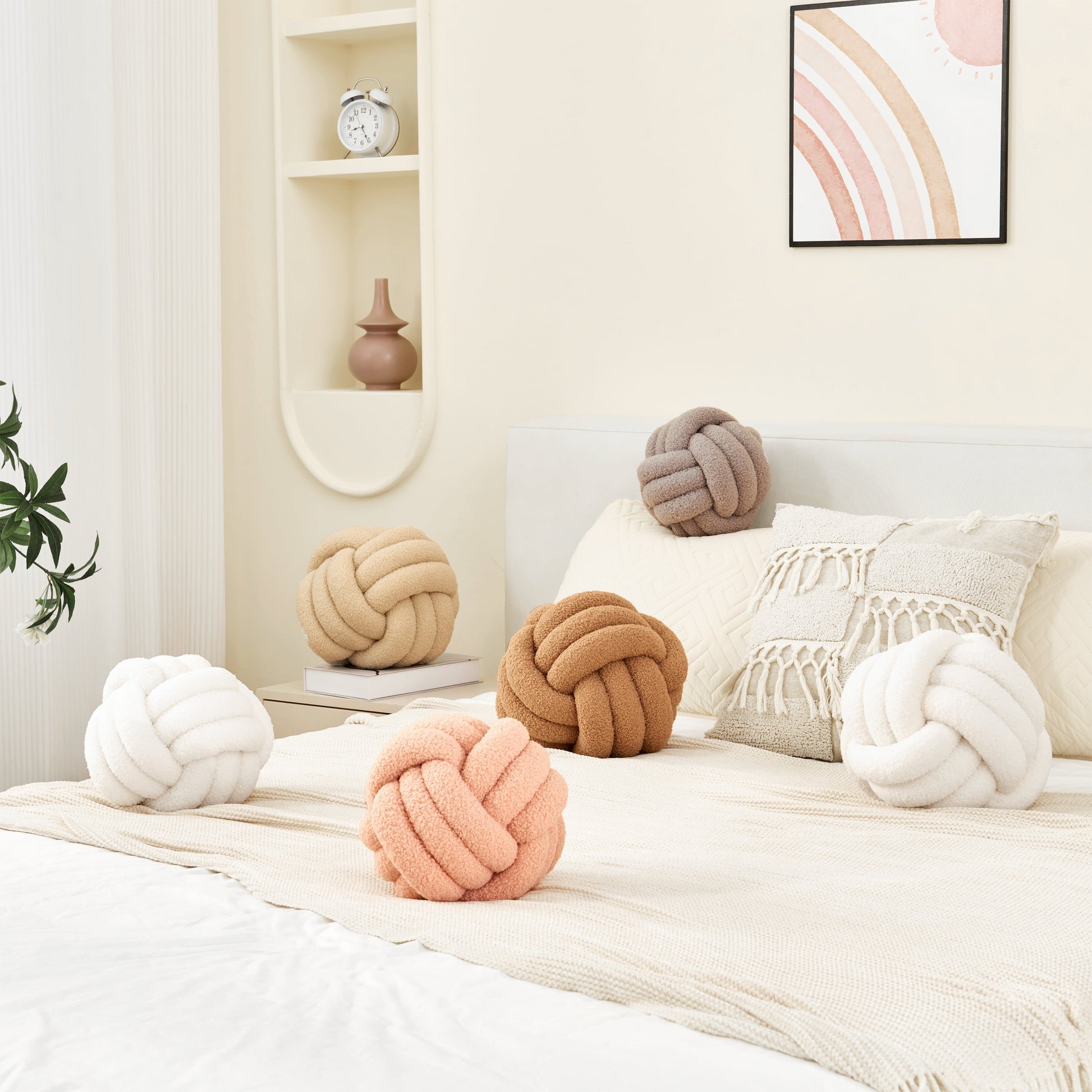 Knot Pillow Ball round Throw Pillows Home Decor Cushion Decorative Throw Pillows Lambswool Beige 8 Inch