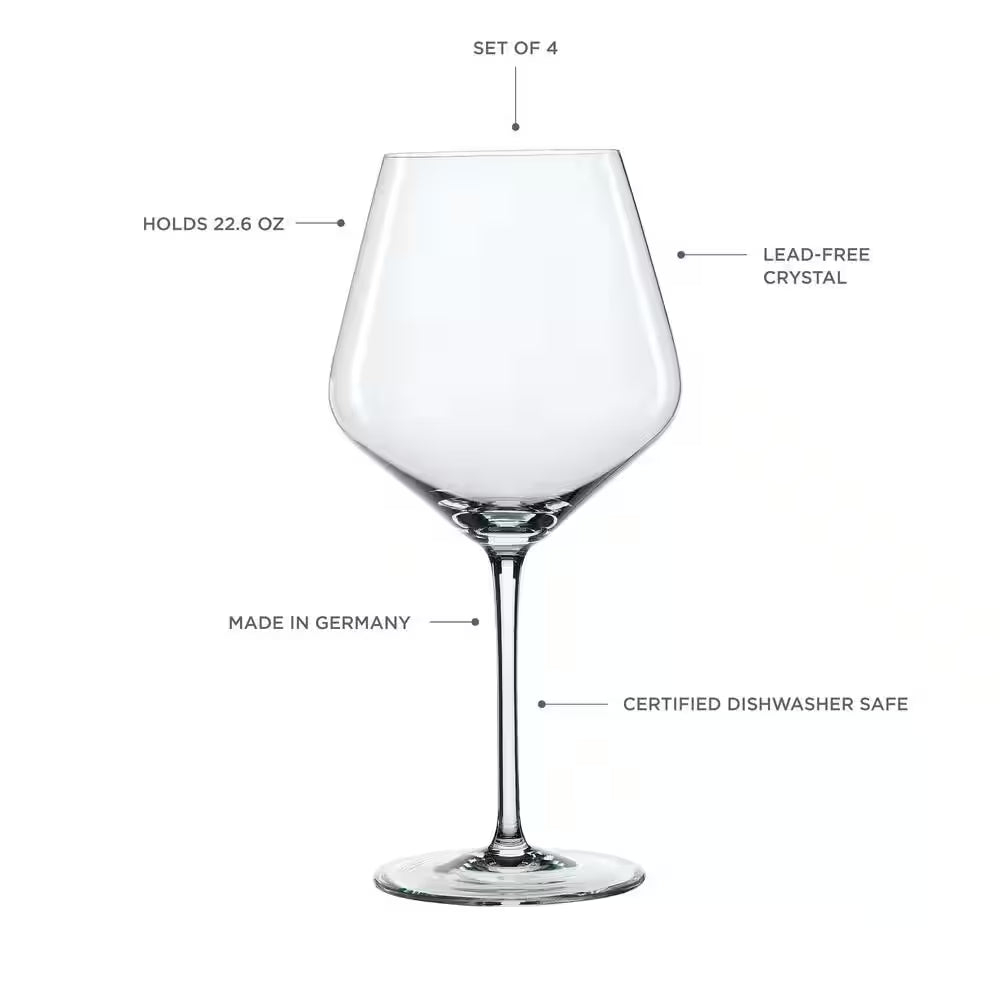 22.6 Oz. Burgundy Wine Glasses European-Made Lead-Free Crystal, Classic Stemmed, Dishwasher Safe, Gift Set (Set of 4)