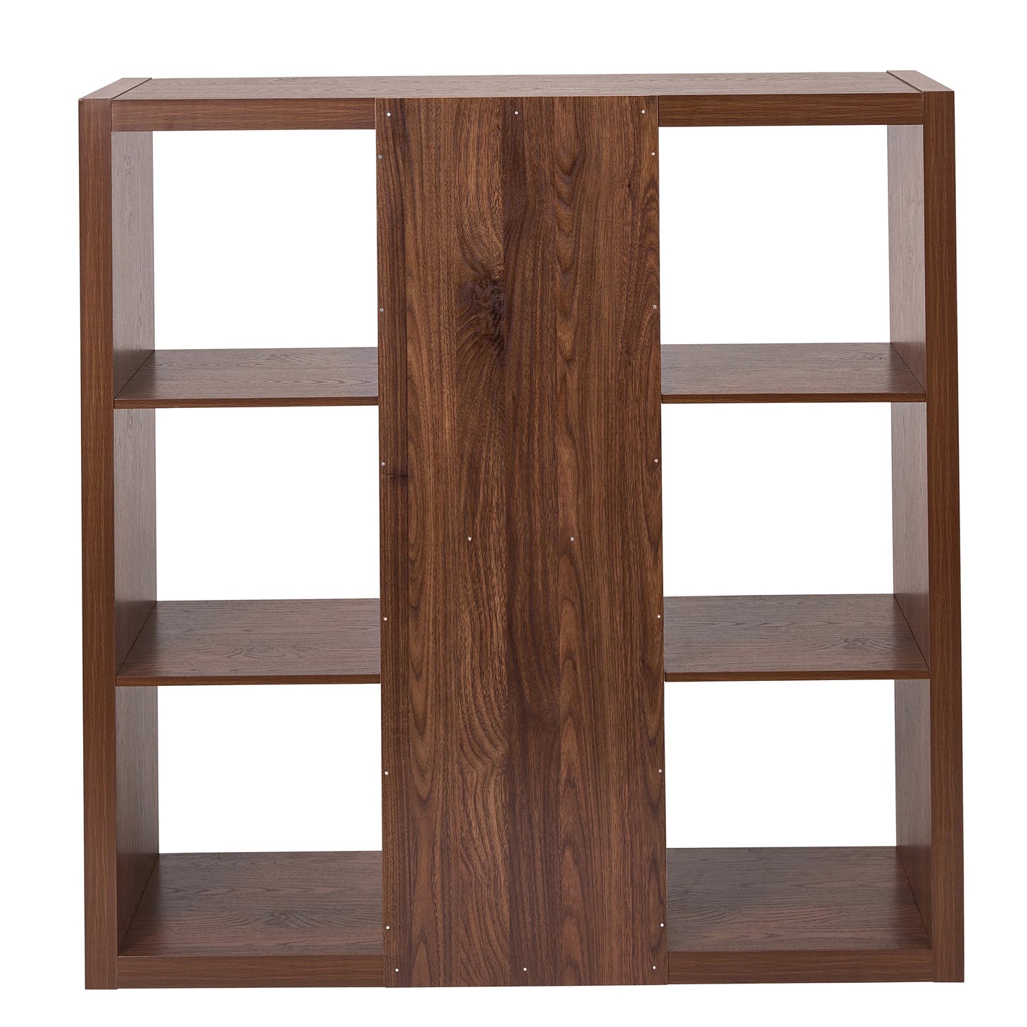 6 Cube Organizer with Storage Cubbies, Walnut Finish