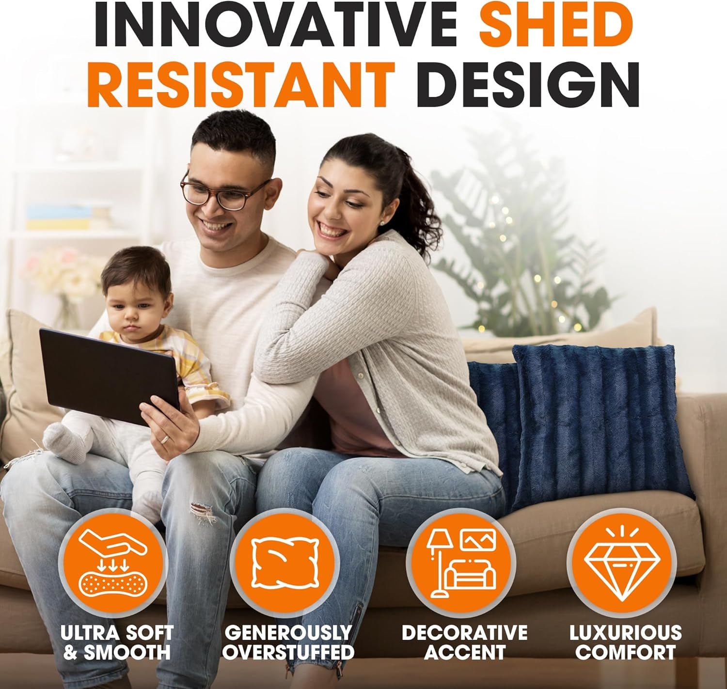 Faux Fur Throw Pillows - Decorative Pillows for Couch, Bed Throw Pillows, Blue Accent Pillows for Bedroom or Living Room Aesthetic, Set of 2 Furry Throw Pillows, 20" X 20"