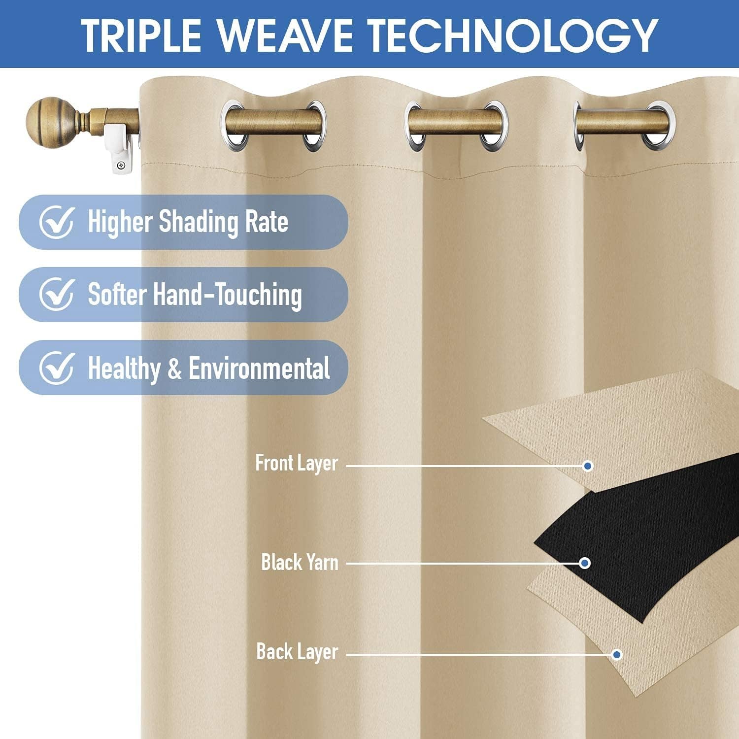 2 Panels Beige Outdoor Curtains, 52 X 108 Inch Blackout Thermal Insulated Waterproof Drapes for Patio, Porch, Yard, Pergola, Sliding Door, Arbor