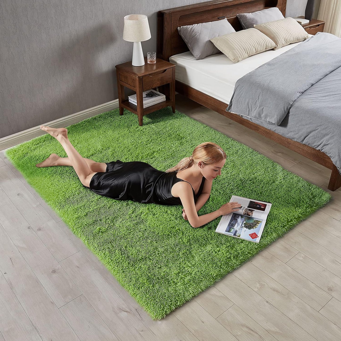 7X10 Area Rugs for Living Room, Green Rug for Bedroom, Large Area Rug, Fluffy Shag Fuzzy Soft Rug for Kids Boys Girls Room, Big Rug, Indoor Plush Shaggy Furry Rug, Floor Rugs, Carpet