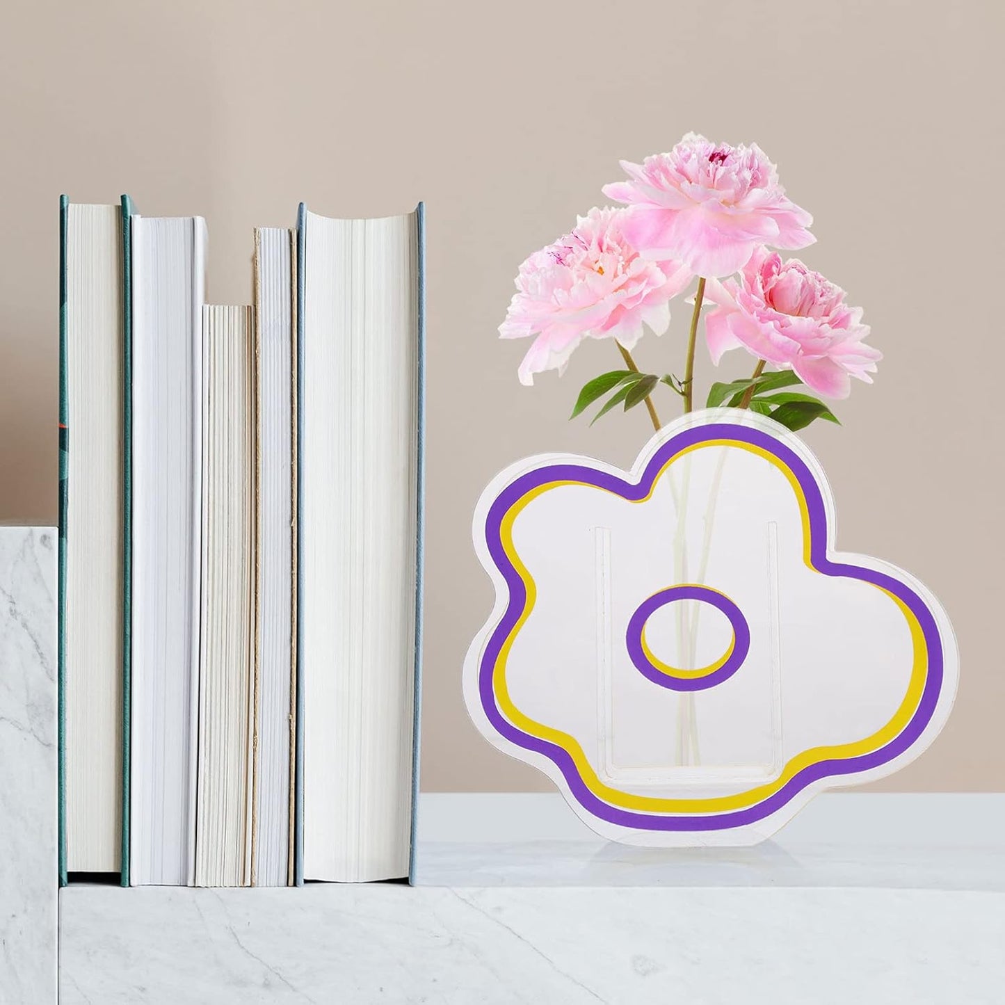 Acrylic Cloud Shaped Vase Make up Brush Pen Holder Elegant Modern Contemporary Design Vase for Home Office Wedding Decor (Purple)