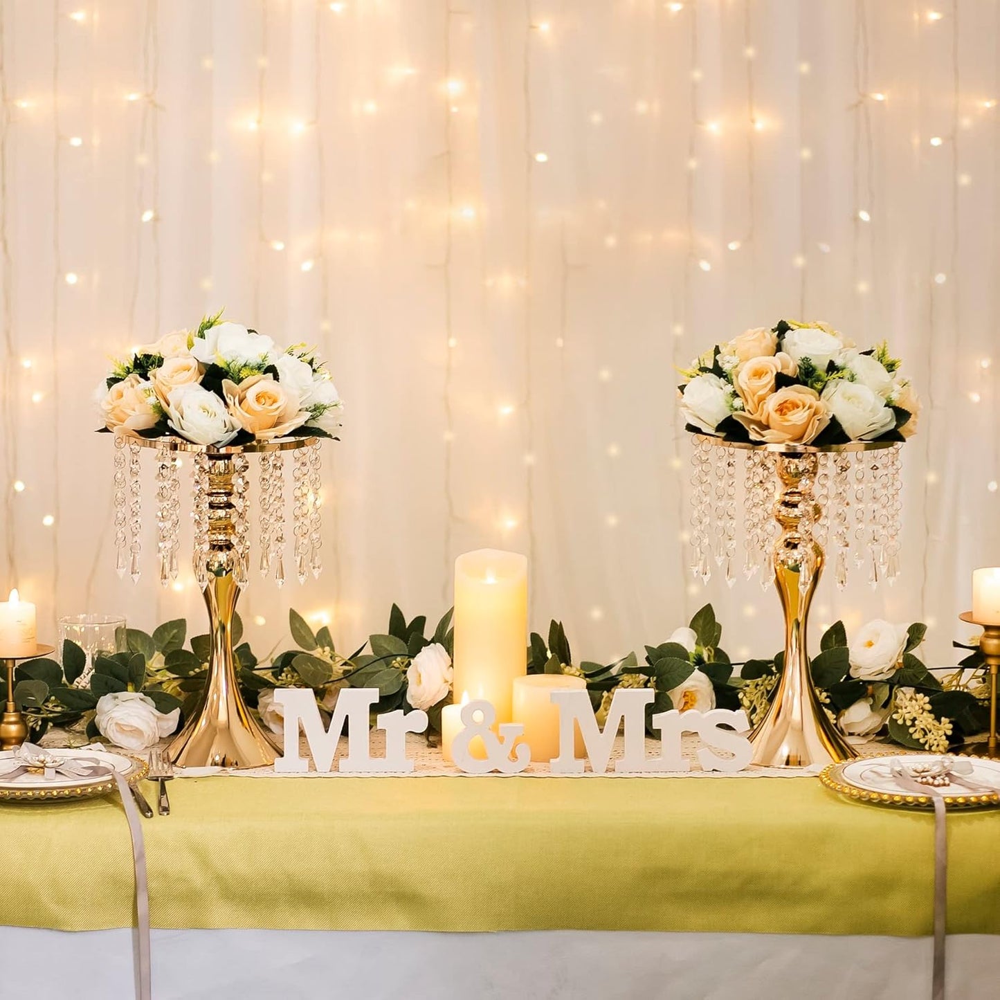 Wedding Centerpieces for Tables, 12.99In Metal Gold Vases for Centerpieces, 2Pcstall Crystal Flower Stand for Centerpiece Table Wedding Party Reception Home Decor