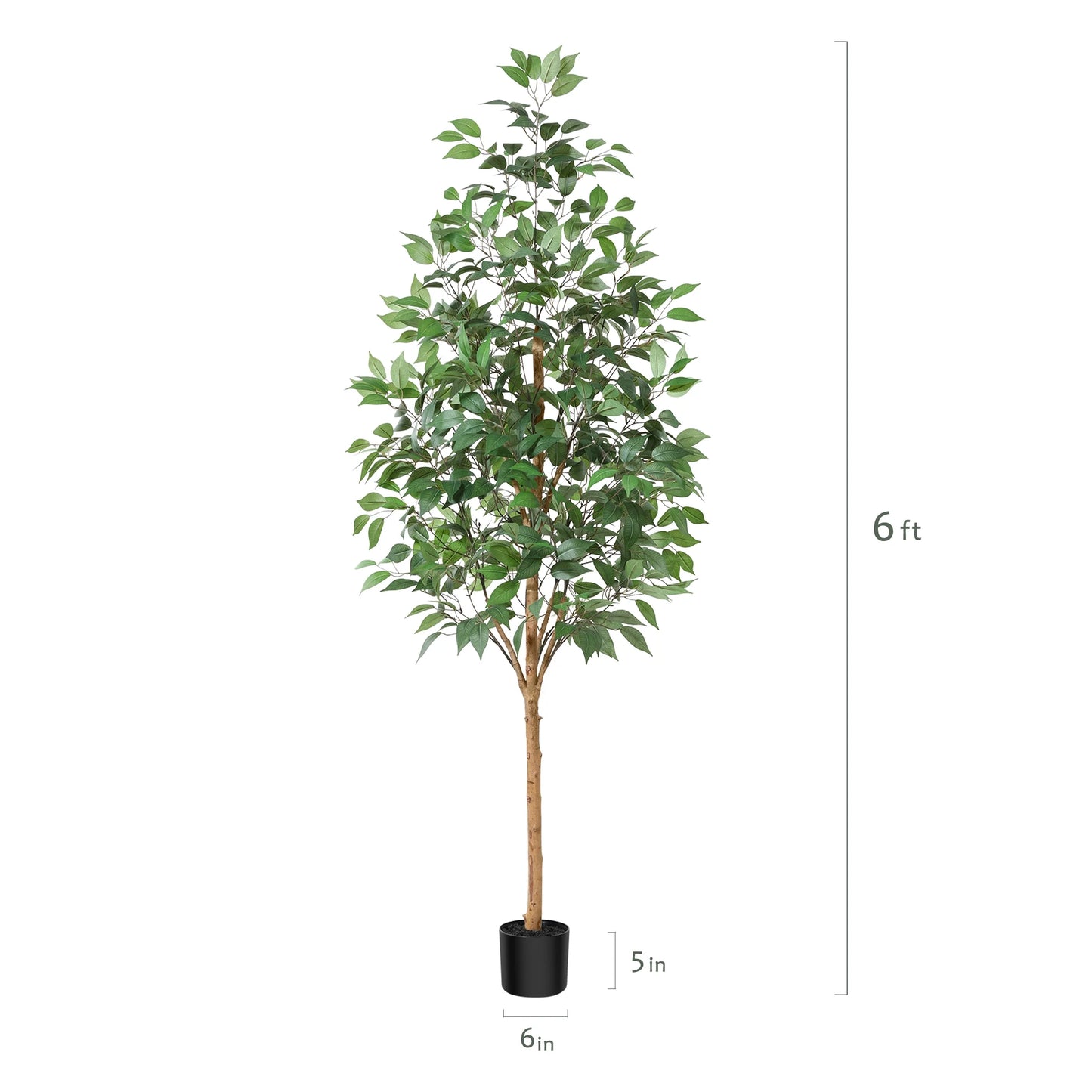 6 Ft Realistic Artificial Ficus Tree in Pot, Natural Trunk, Lush Leaves, Lifelike Faux Tree