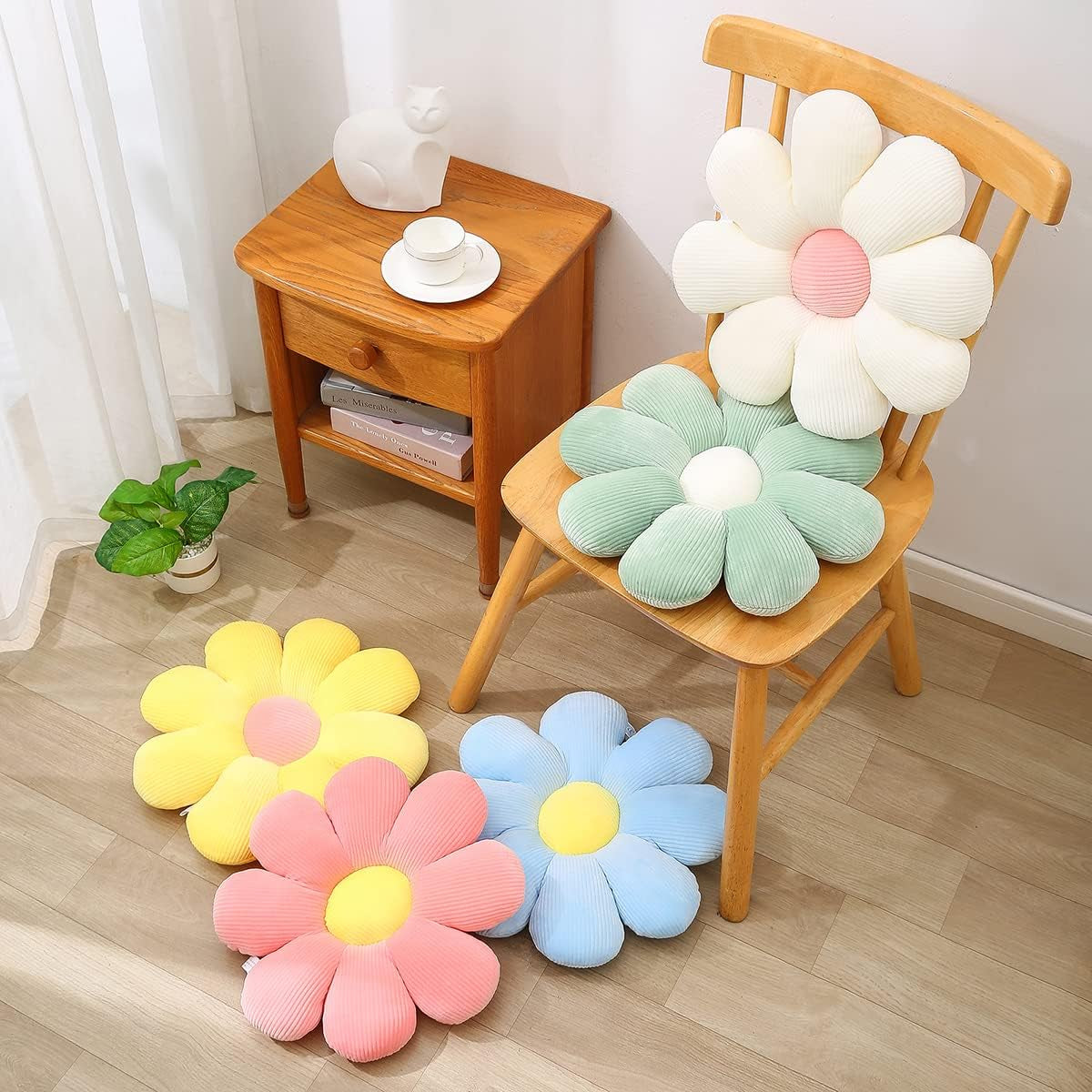 Daisy Flower Pillow, Flower Floor Pillow Throw Cushion Seating Pad,Cute Room Decor& Plush Pillow for Sofa Bedroom Chair(23.6",Green), 1 Count (Pack of 1)