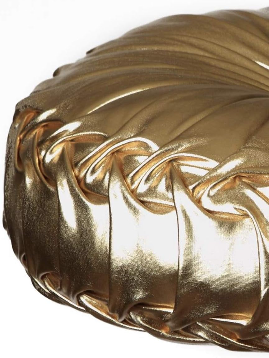 Tresshouse European round Throw Pillows, Soft Spandex Fabric Pumpkin Pleated Handmade Metallic Accent Circle Insert Cushion Diamond to Enhance for Sofa Bedroom Livingroom Couch Cover Chair Gold
