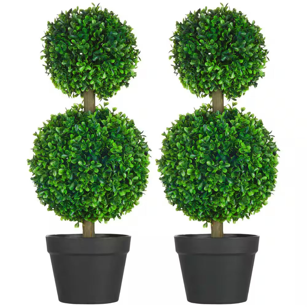 2 Ft. Artificial Ball Boxwood Topiary Tree Fake Plants Artificial Tree in Pot