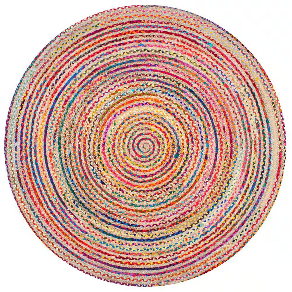 Aleen Bohemian Braided Stripes Jute Multi 8 Ft. X 8 Ft. round Rug