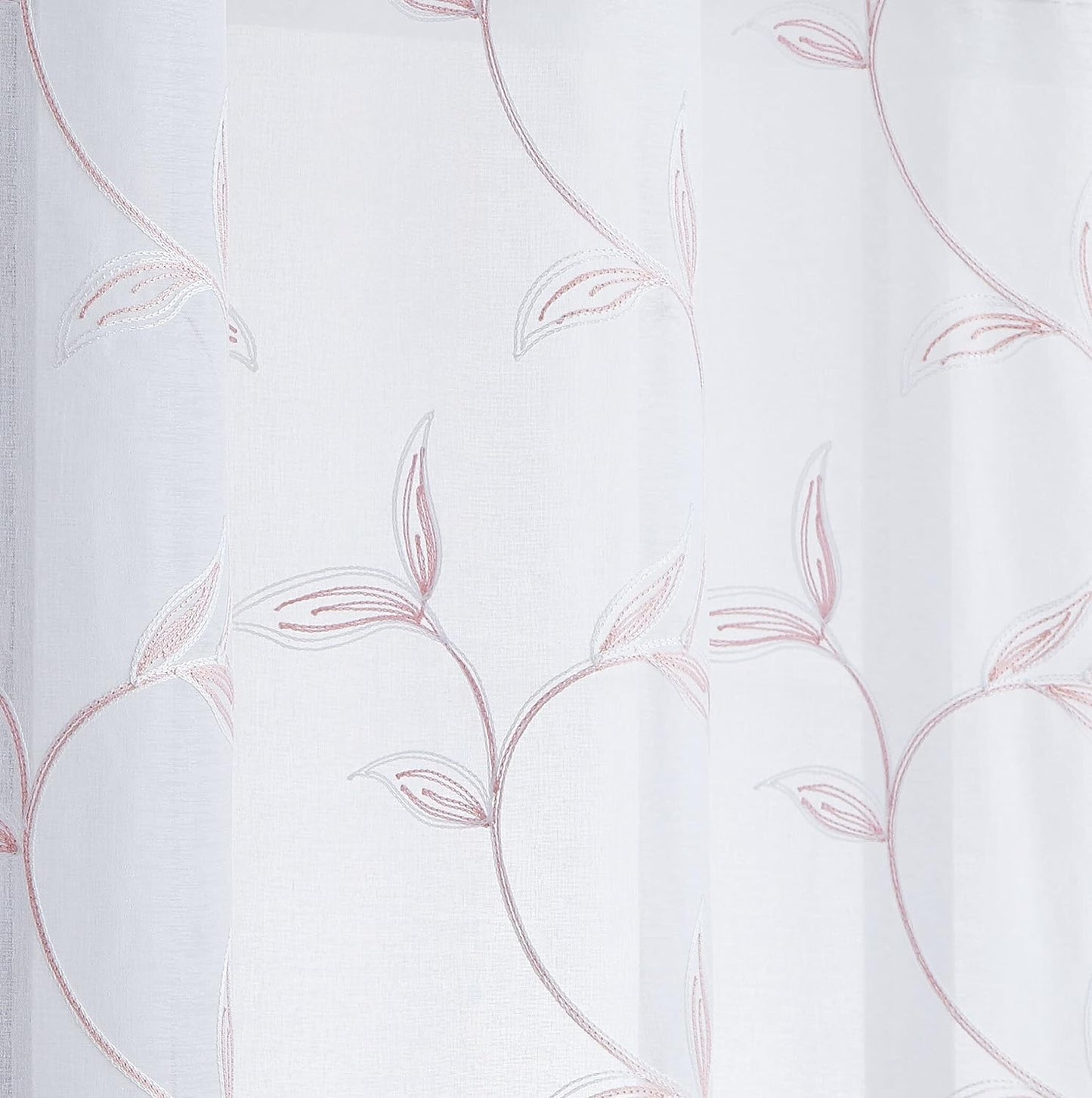 Floor to Ceiling Curtains for Extra Wide Windows. Sheer White Curtain Room Dividers Have Pink Blush Leaf Embroidery. Modern Decor Living Room Curtains. (Maria 108 X 100 Blush)